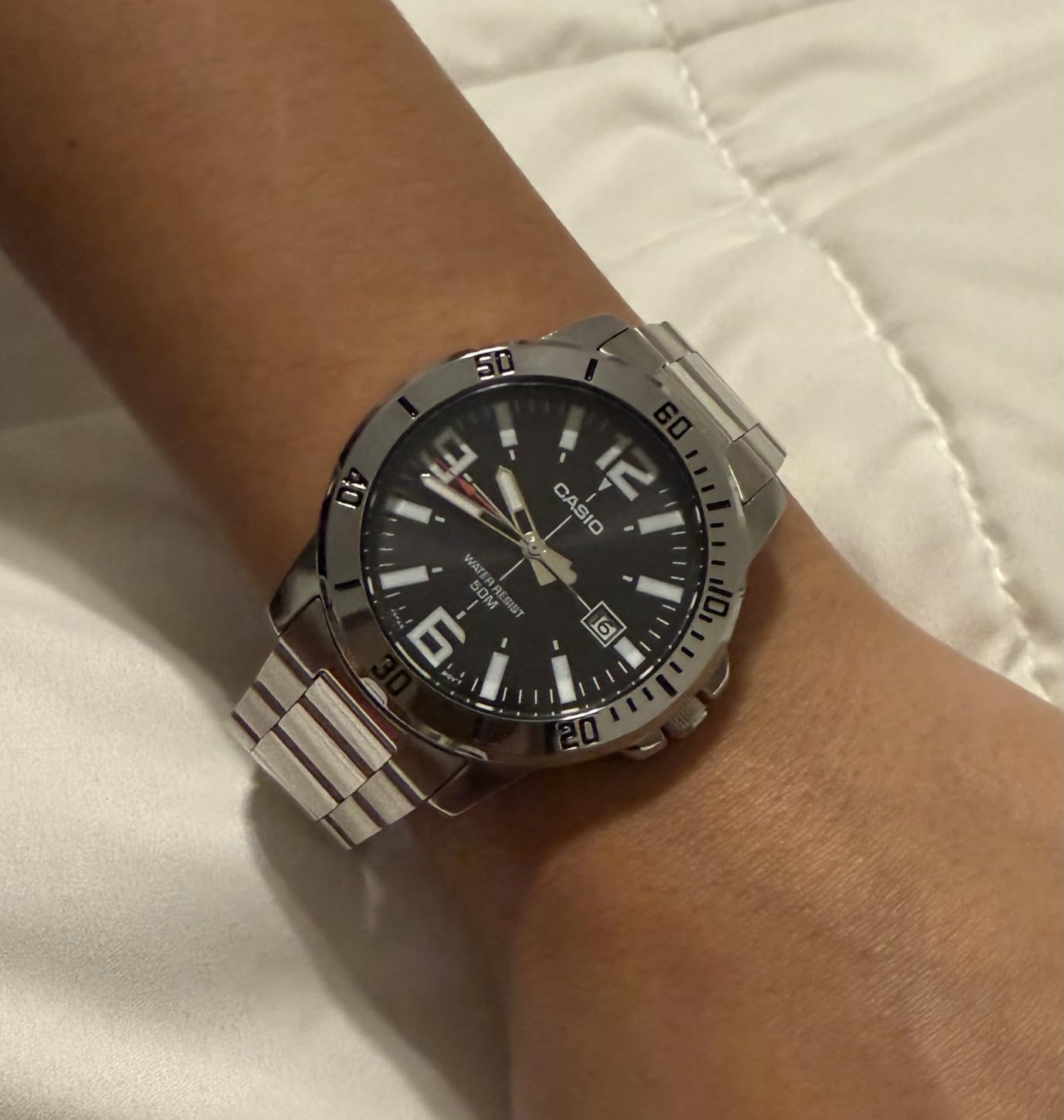Casio MTP-VD01D-1BV Men's Enticer Stainless Steel Black Dial Casual Analog Sporty Watch, Silver, 48×42×10.7mm, Quartz Movement customer photo 1