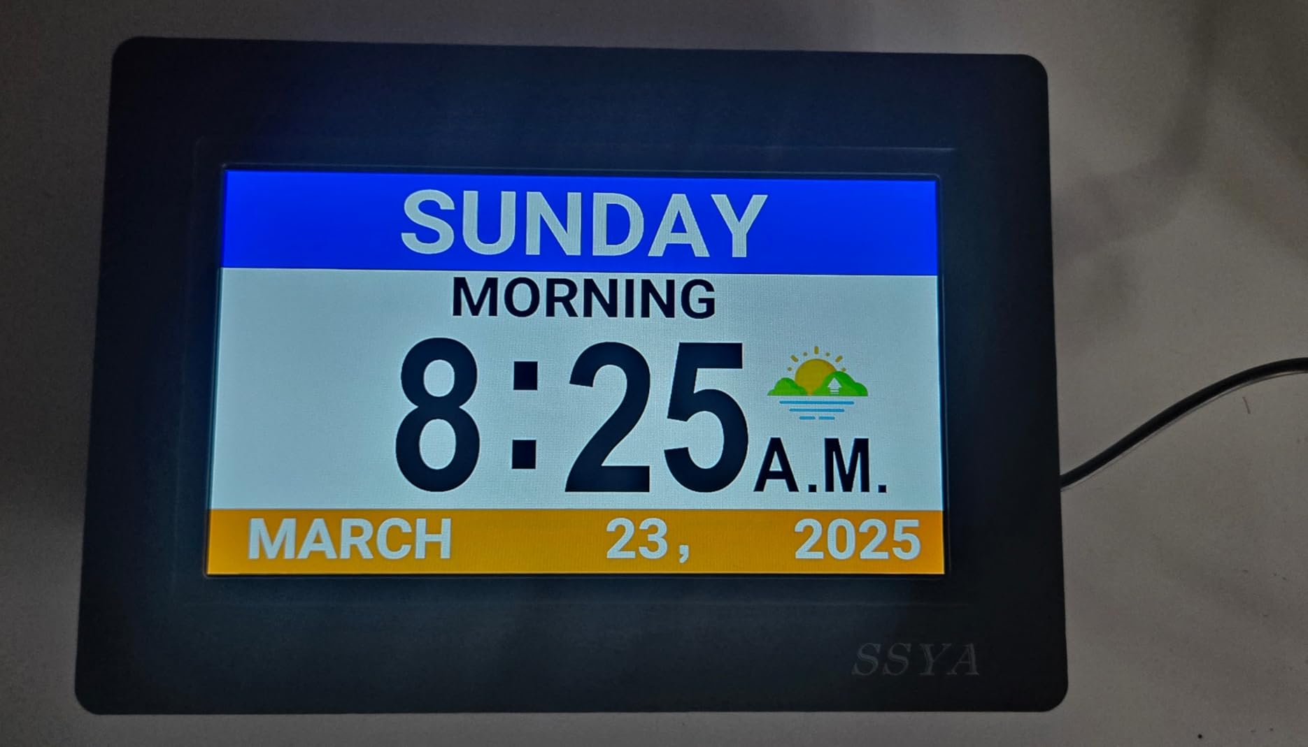SSYA 7 Inch Calendar Clock - 12 Alarm Options, Level 5 Auto Dimmable Display,Extra Large Impaired Vision Digital Clock with Non-Abbreviated Day & Month (Black) customer photo 1
