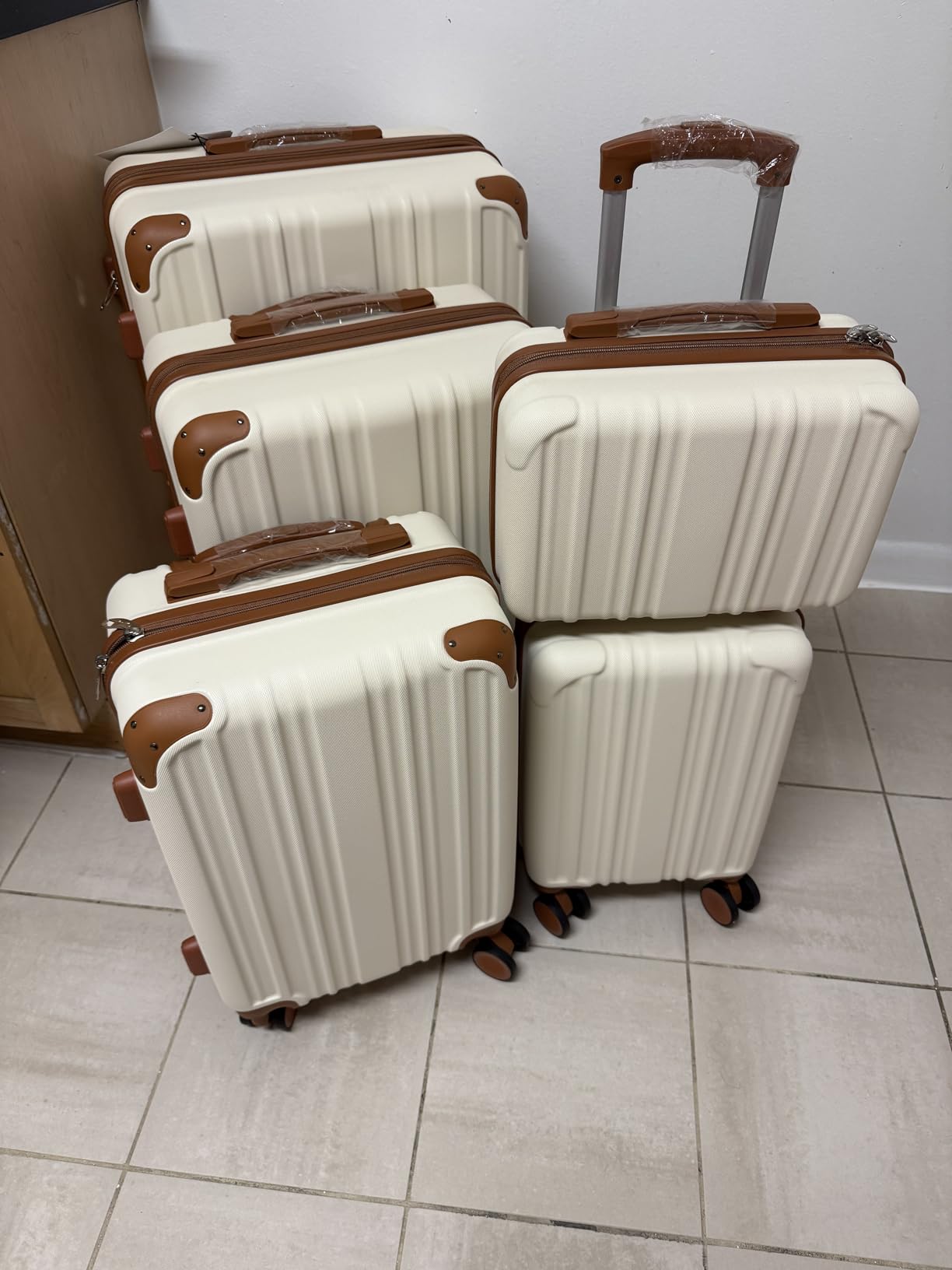 Coolife Luggage Set,Lightweight and Durable Hardshell,5 Pcs, white grid new customer photo 1