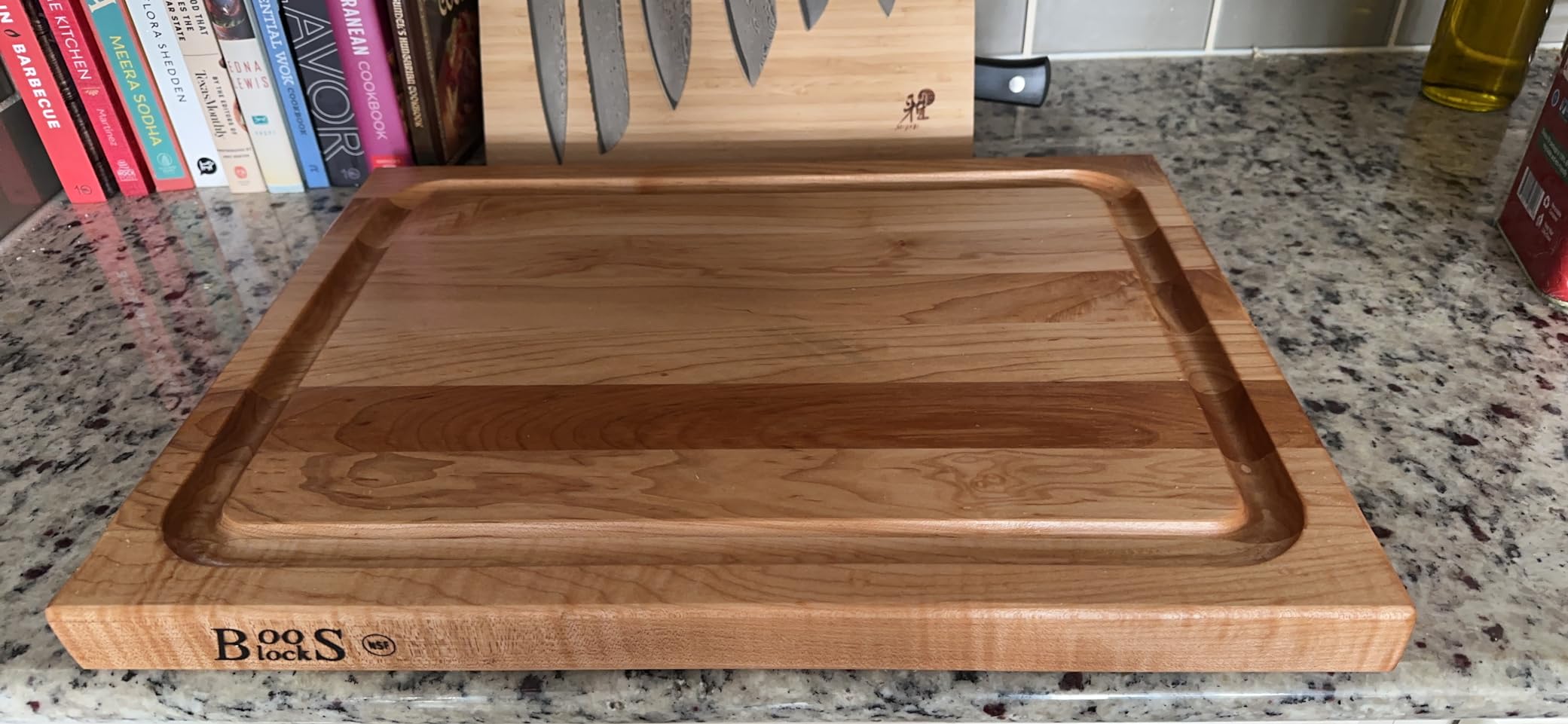 John Boos CB Series Rectangular Wooden Maple Cutting Board 20”x14” – 1.5” Thick, 12-lb Reversible Butcher Block with Rounded Edges, Juice Groove, Edge-Grain & Finger Grips – Made in the USA customer photo 1