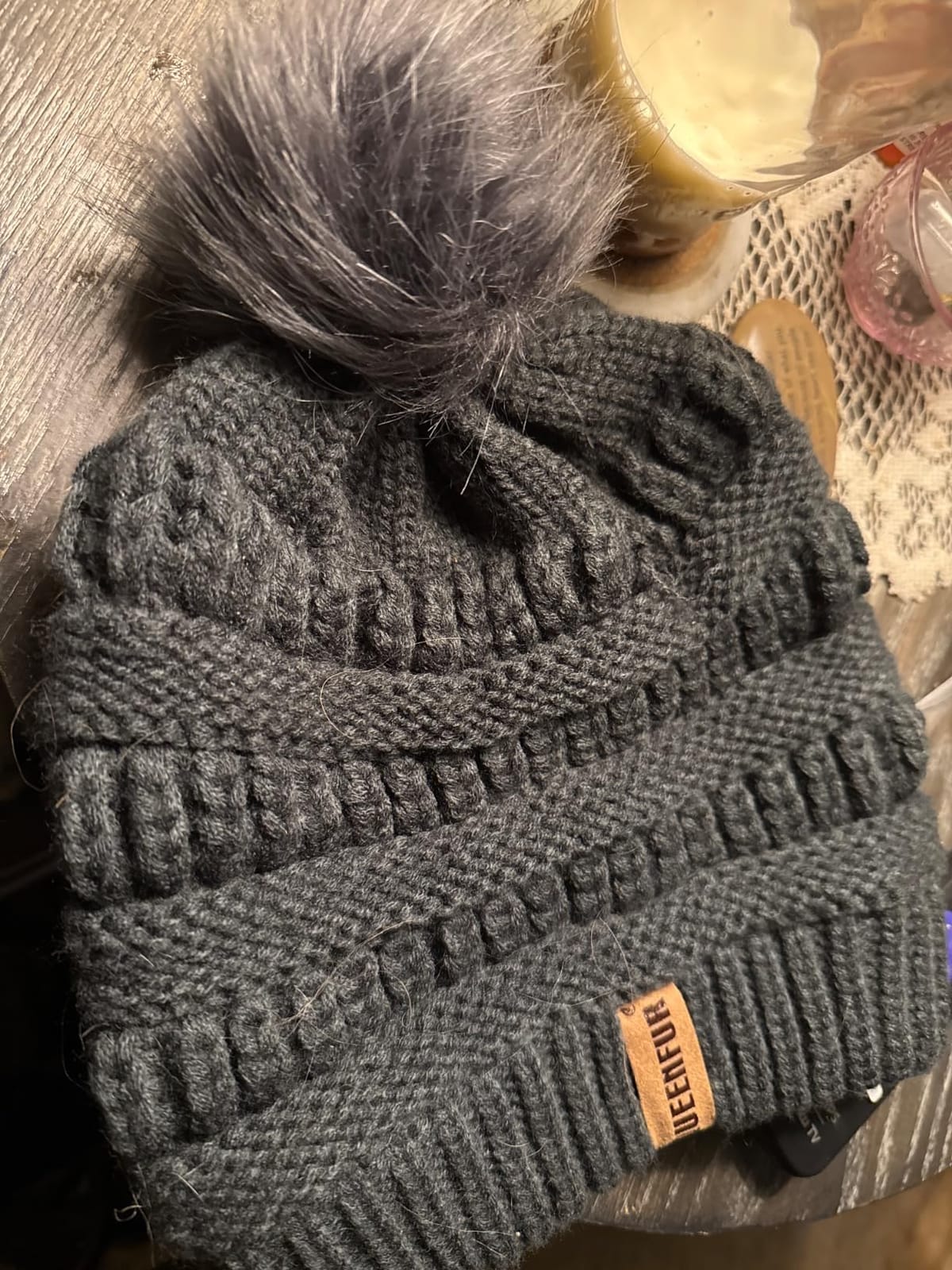 Women Knit Slouchy Beanie Chunky Baggy Hat with Faux Fur Pompom Winter Soft Warm Ski Cap customer photo 1