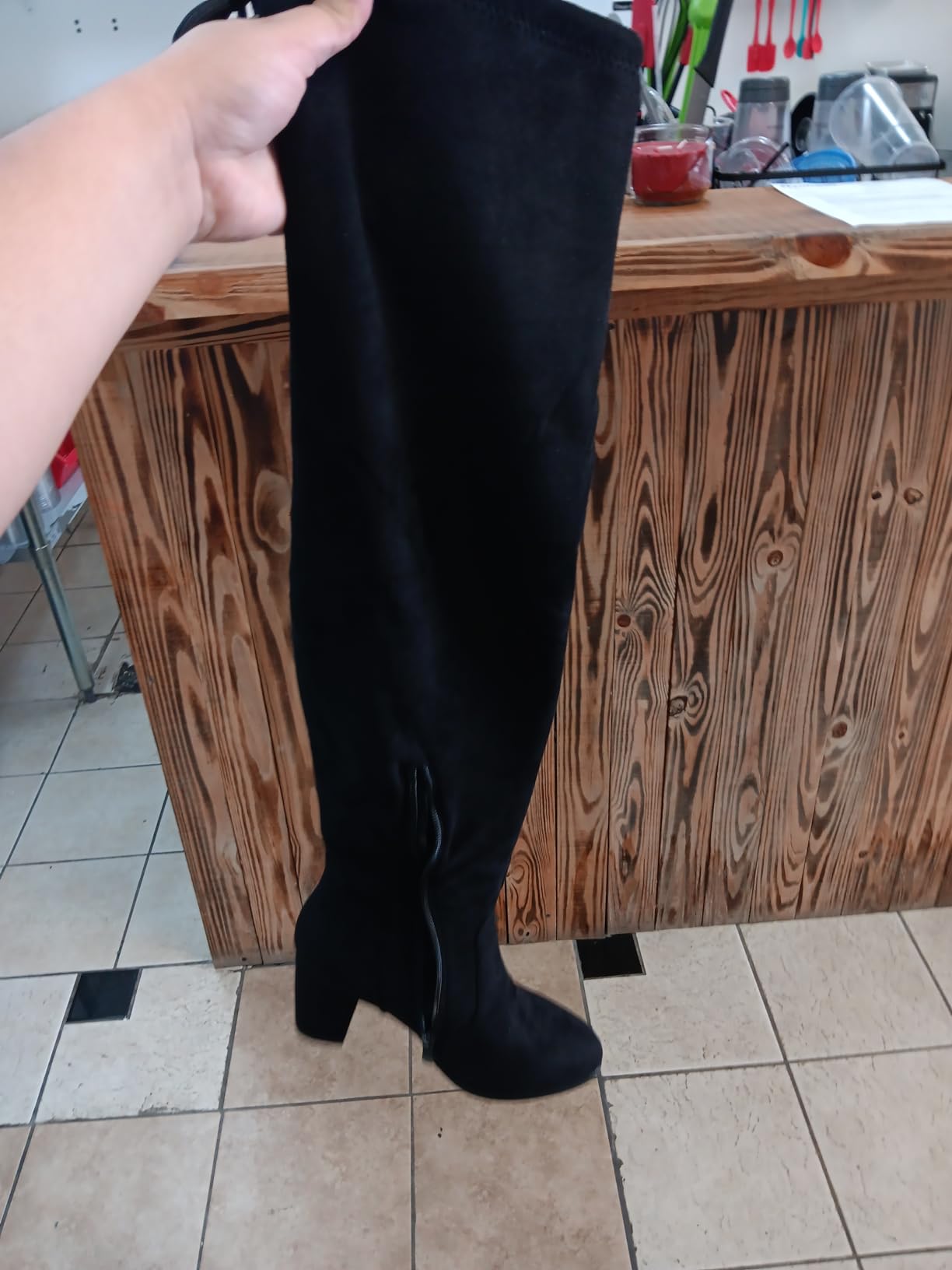 DREAM PAIRS Women's Thigh High Over The Knee Fashion Boots Block Mid Heel Long Sexy Faux Fur Boots customer photo 2