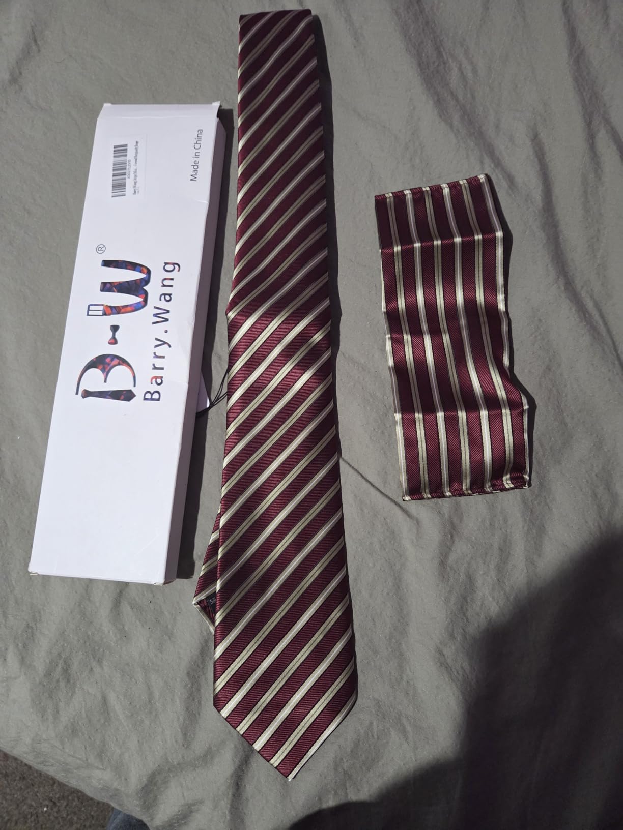 Barry.Wang Striped Men Ties Set Silk Necktie Handkerchief Cufflinks customer photo 2