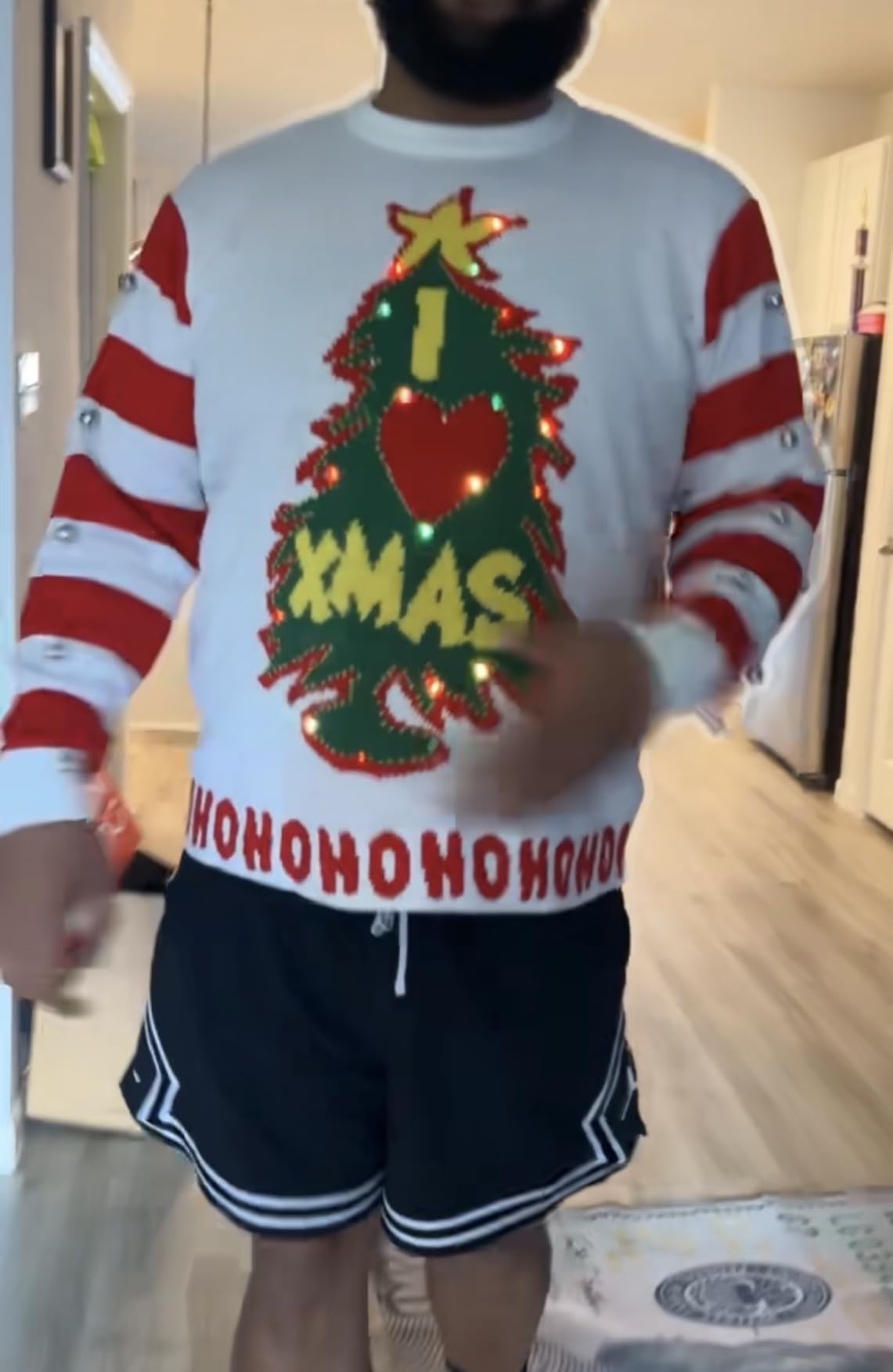 Costume Agent I Love Xmas HOHOHO Ugly Christmas Sweater for Adult, Funny Knitted Christmas Sweater - Light Up (LED) and Bells customer photo 2