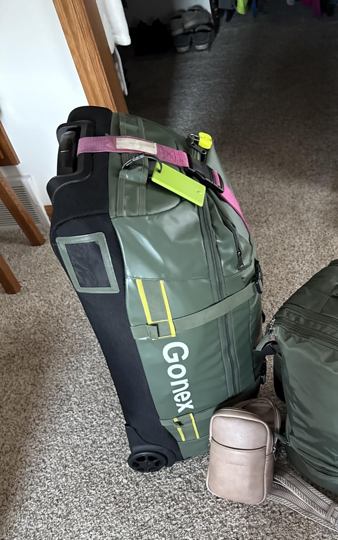 Gonex Rolling Duffle Bag with Wheels, Waterproof PVC Luggage, 25 in, Olive customer photo 2