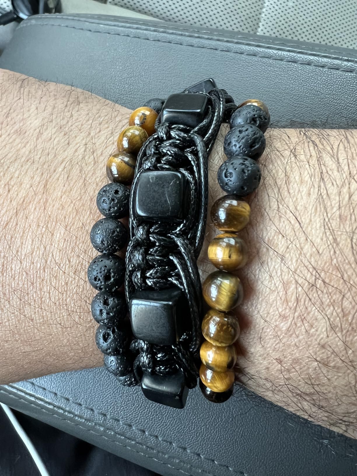 M MOOHAM Mens Bracelet - Beaded Natural Stone 8mm Tiger Eye Matte Agate Lava Rock Bracelets for Men Teen Boys Grandpa Dad Birthday Gifts Jewelry customer photo 2