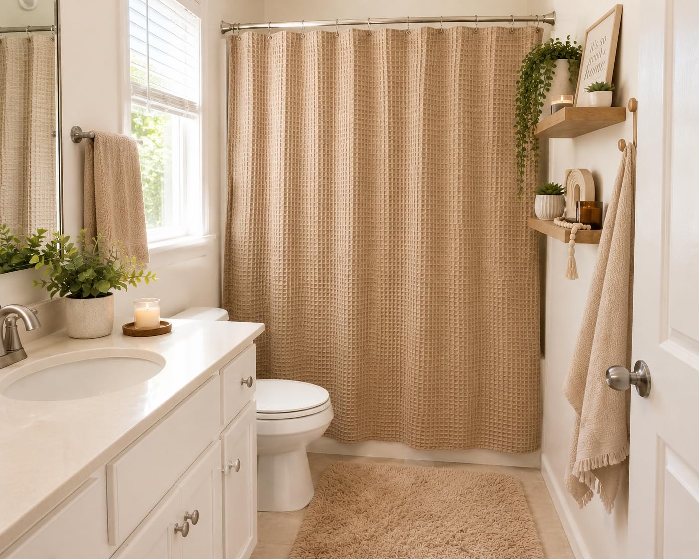 AmazerBath White Shower Curtain Fabric, Waffle Shower Curtains for Bathroom, Cloth Shower Curtain Heavy Duty, Thick Bathroom Shower Curtains Hotel Quality, Premium Polyester, 72x72 Inches customer photo 1