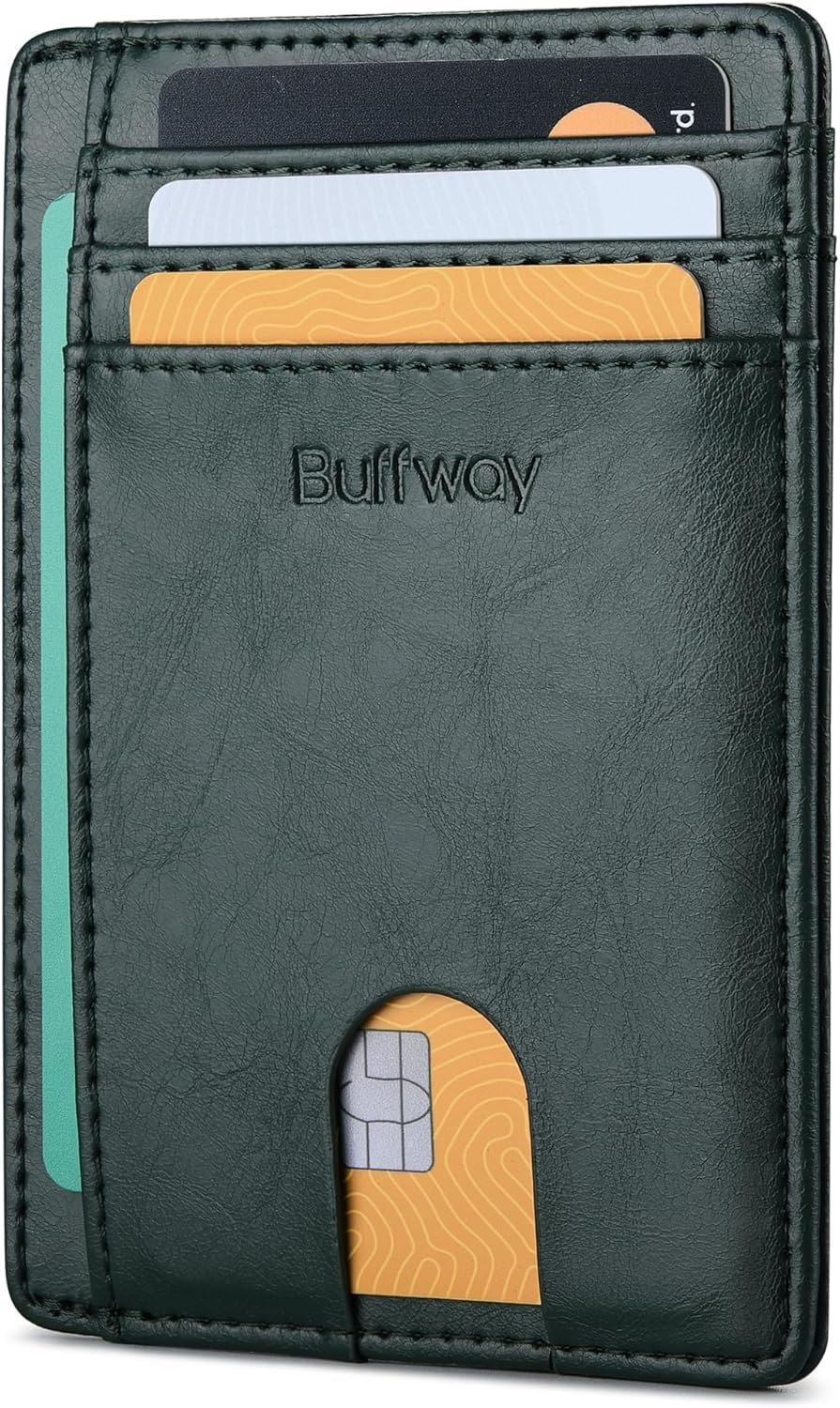 Buffway Slim Minimalist Front Pocket RFID Blocking Leather Wallets for Men and Women - Carbon Fiber Black customer photo 1