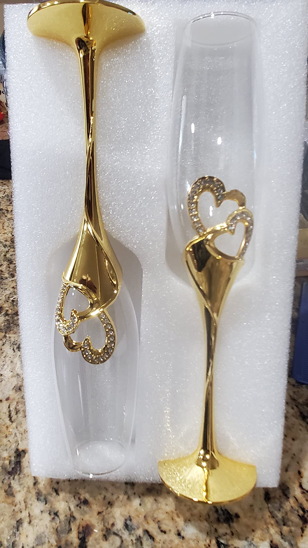 Sziqiqi Gold Wedding Champagne Flutes Set, Toasting Flute for customer photo 2