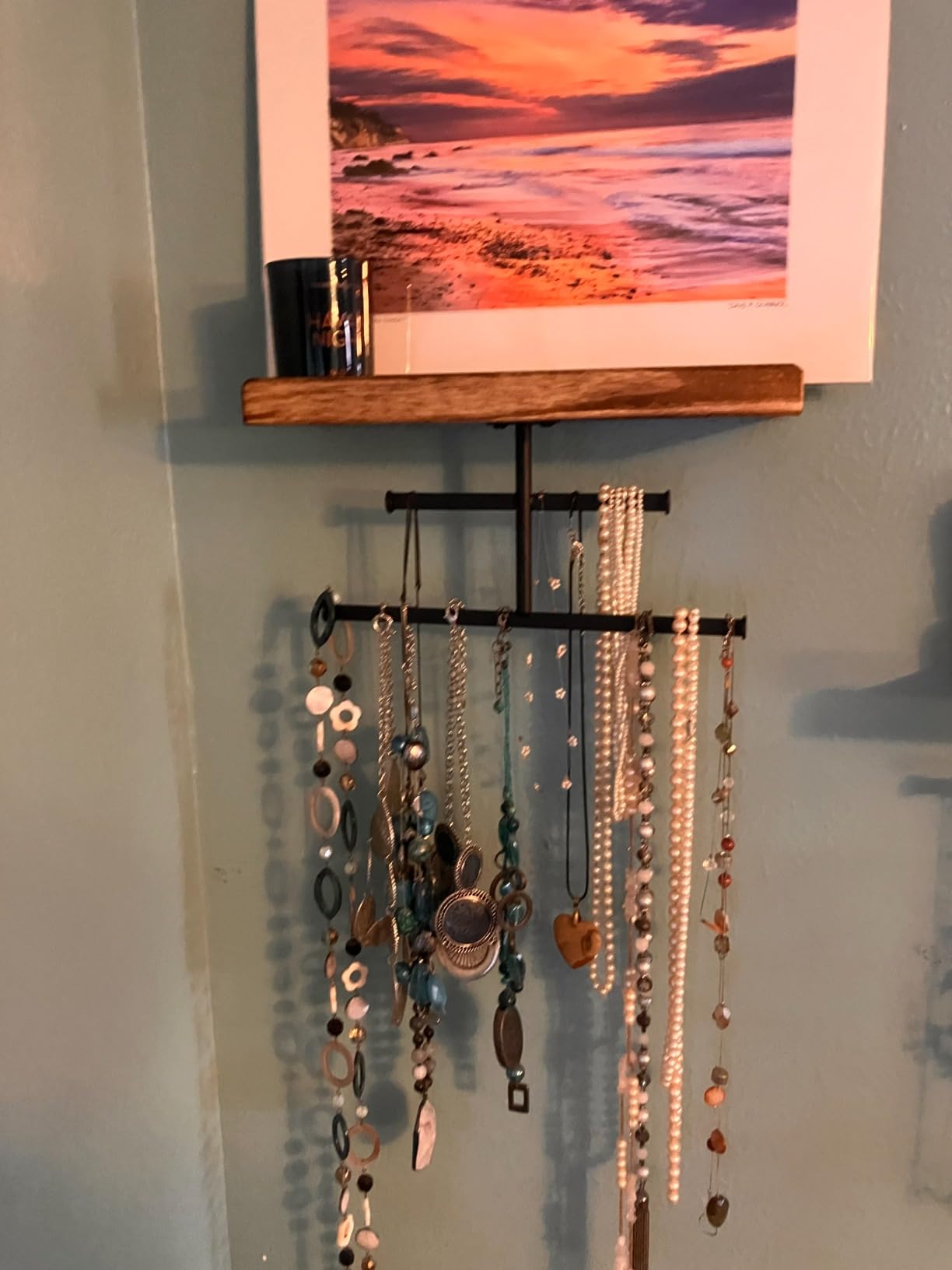 Keebofly Hanging Wall Mounted Jewelry Organizer with Rustic Wood Jewelry Holder Display for Necklaces Bracelet Earrings Ring Set of 2 Carbonized Black,[Patented] customer photo 2
