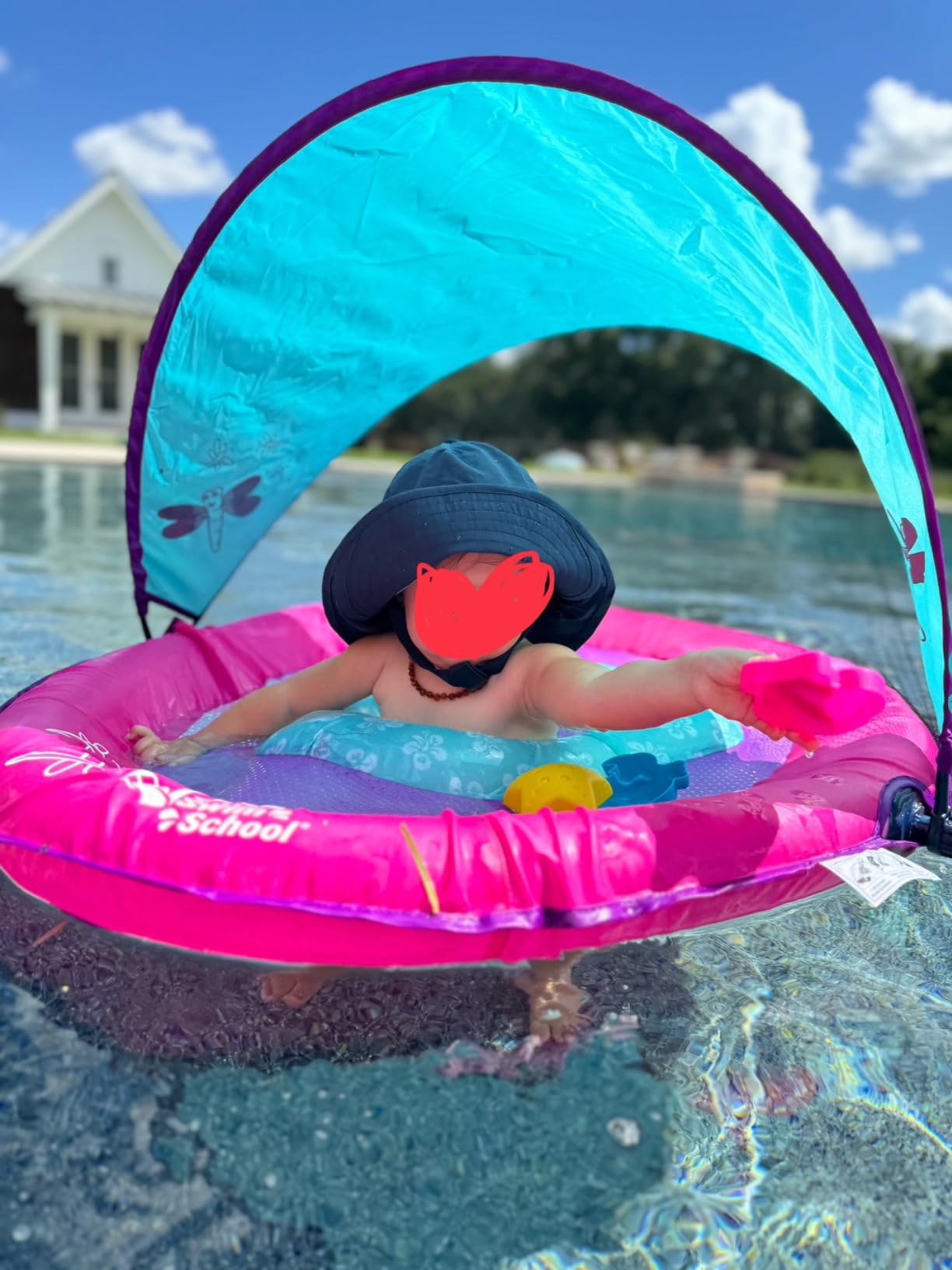 SwimSchool Infant Baby Pool Floats, Free Swimming, Super Buoyant – Ages 6-24 Months – Multiple Colors/Styles – Adjustable Canopies and Seats, Splash & Play Baby Floaties customer photo 2