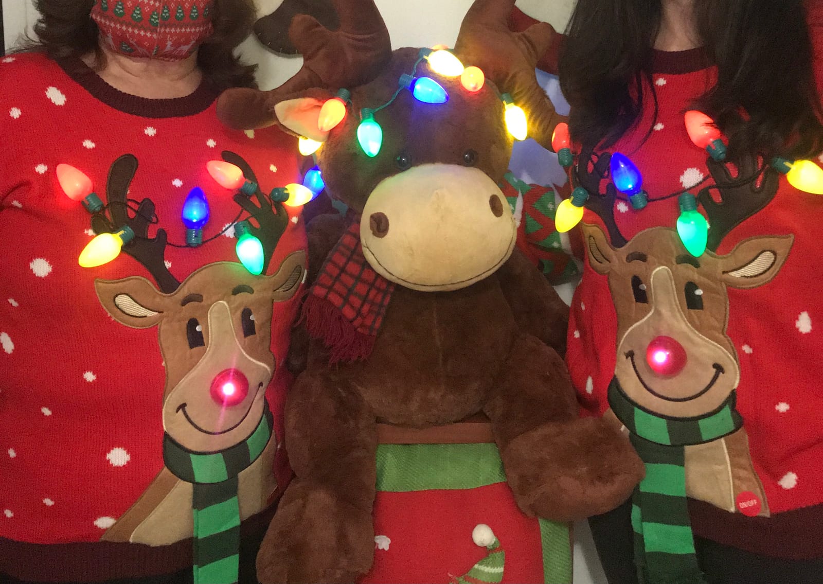 JOYIN Ugly Christmas Sweater Women Men Couples, LED Light Up Ugly Christmas Sweater Kids 2025 Reindeer(Red customer photo 1