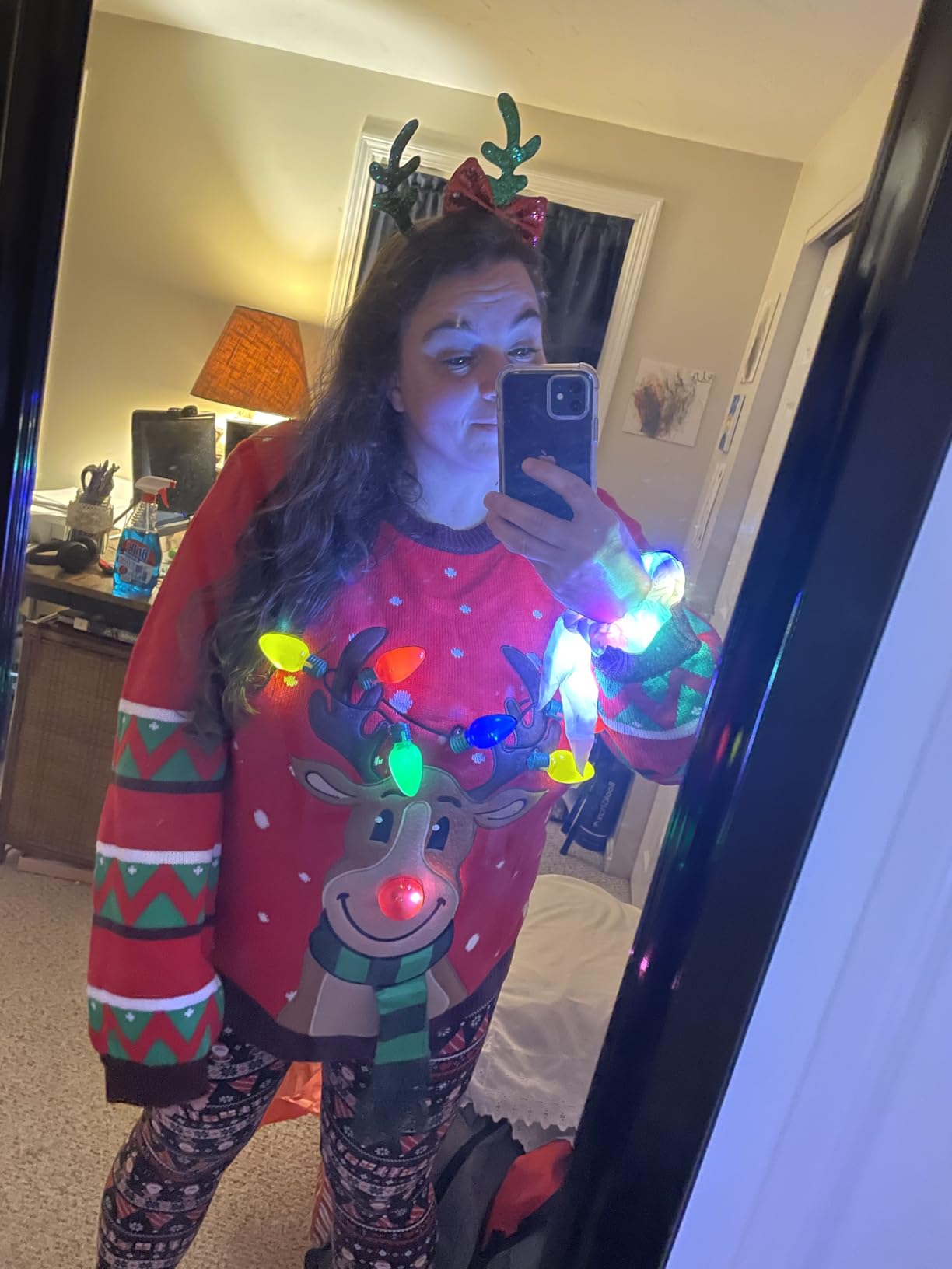 JOYIN Ugly Christmas Sweater Women Men Couples, LED Light Up Ugly Christmas Sweater Kids 2025 Reindeer(Red customer photo 2