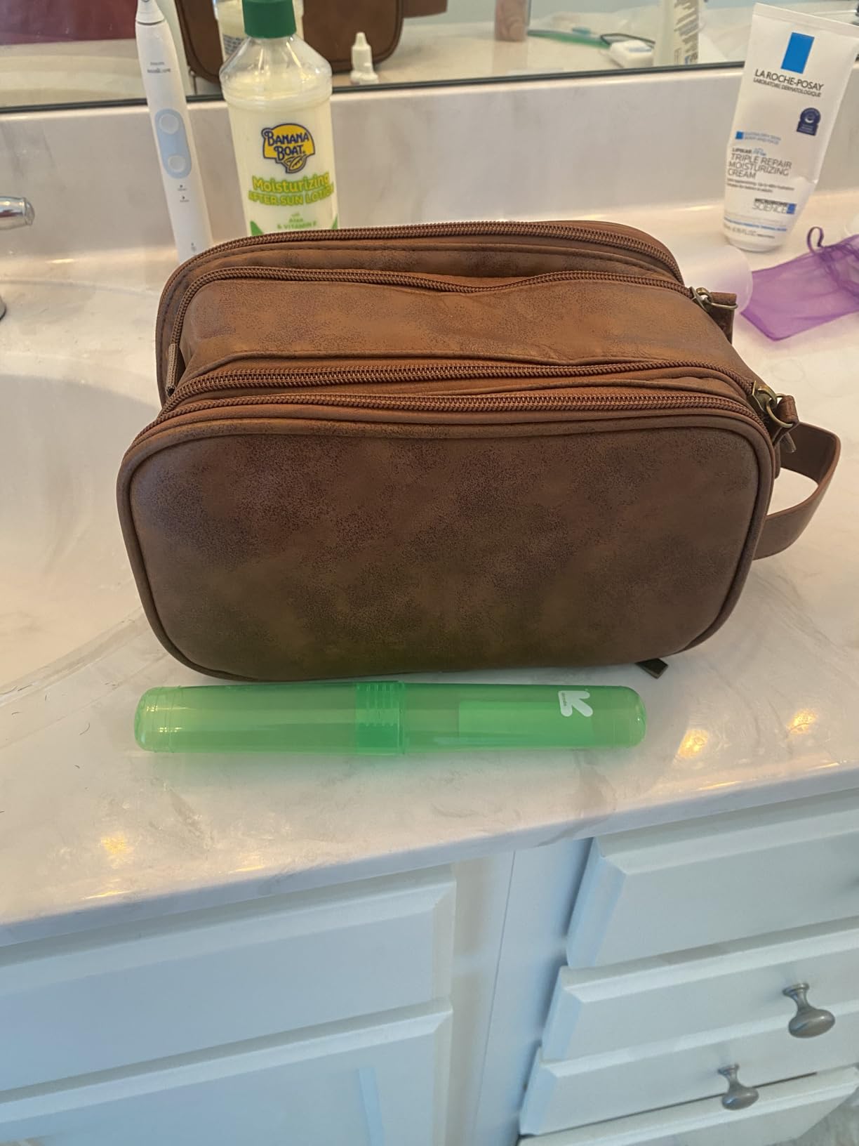Elviros Toiletry Bag for Men PU Leather Shaving Dopp Kit (Large,Brown) customer photo 1