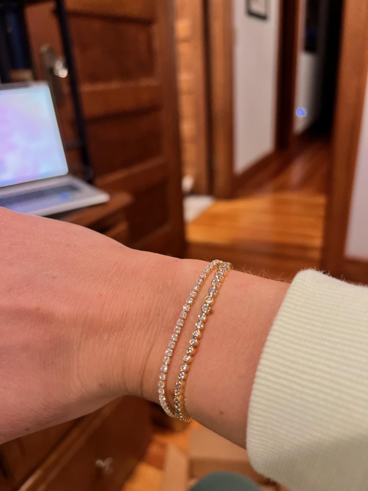 PAVOI Tennis Bracelets for Women, 14K Gold Plated Adjustable CZ Bracelet customer photo 2