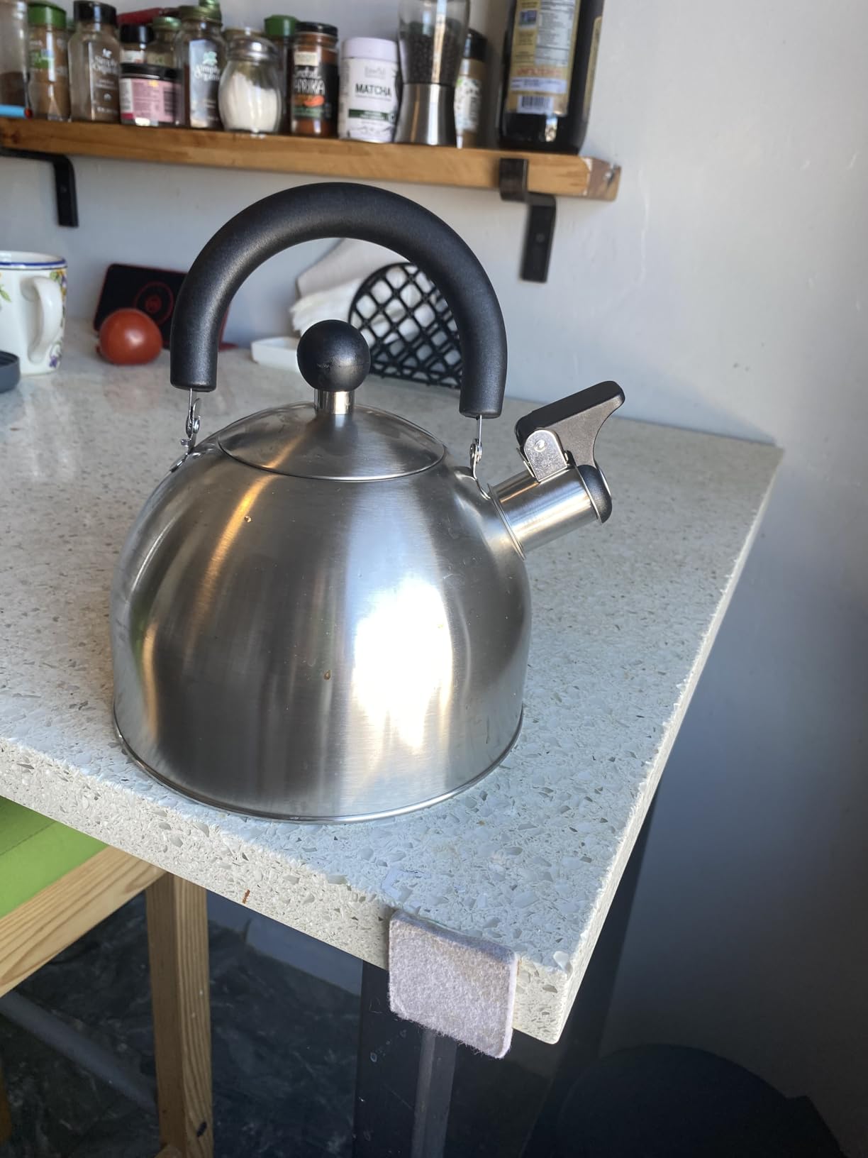 Primula Stewart Whistling Tea Kettle for Stovetop, Stainless Steel Stove Top Kettle with Fast Boil Whistling Spout and Cool Touch Folding Handle, 1.5-Quart, Brushed Silver with Black Handle customer photo 1