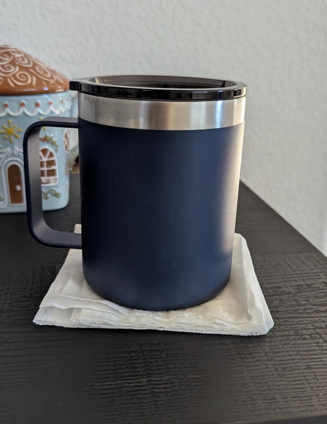 12 oz Insulated Travel Coffee Mug with Handle, Navy customer photo 1