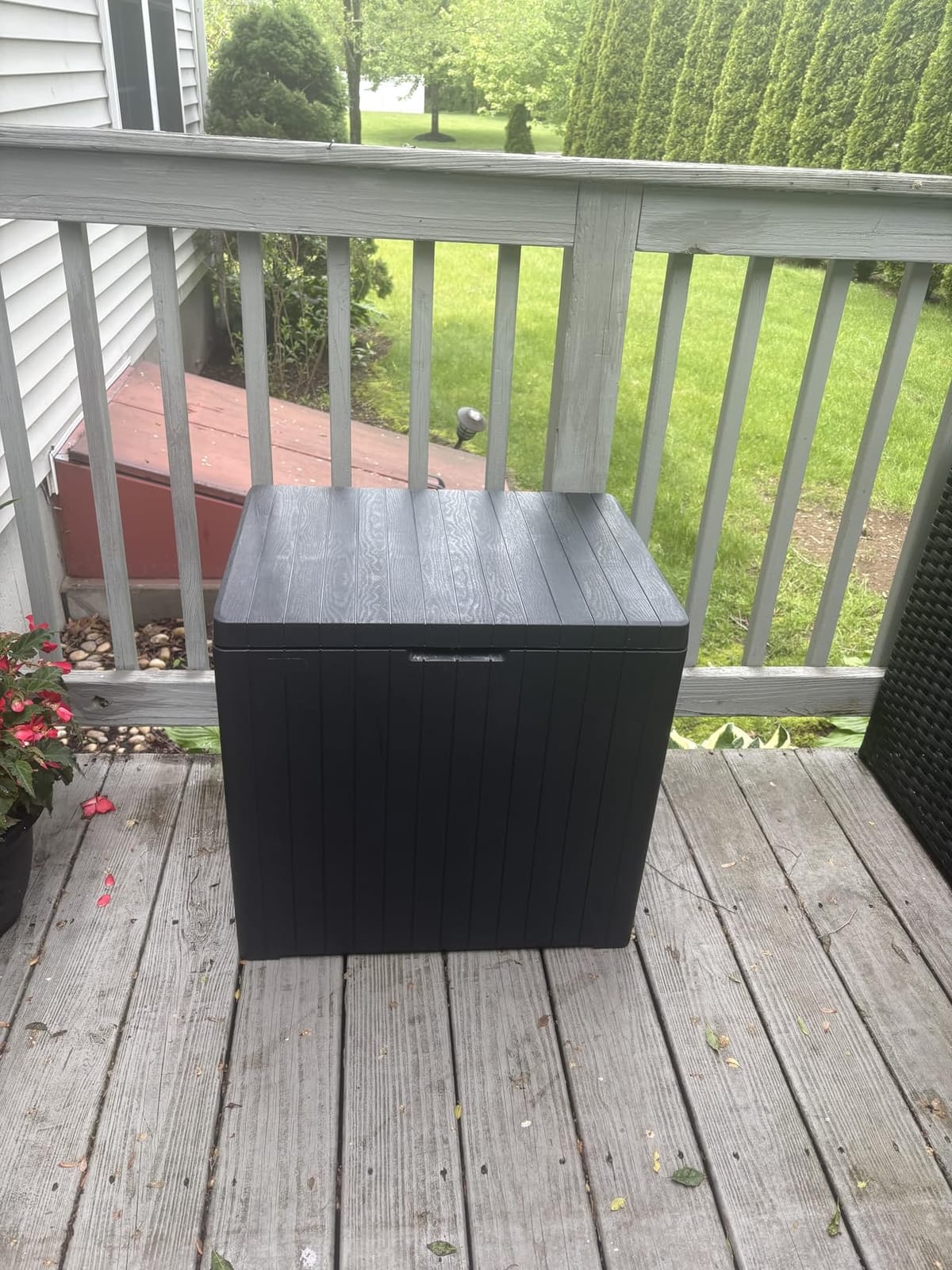 Keter City 30 Gallon Resin Outdoor Storage Box and Patio Furniture Side Table for Pool and Garden Accessories, Brown customer photo 1