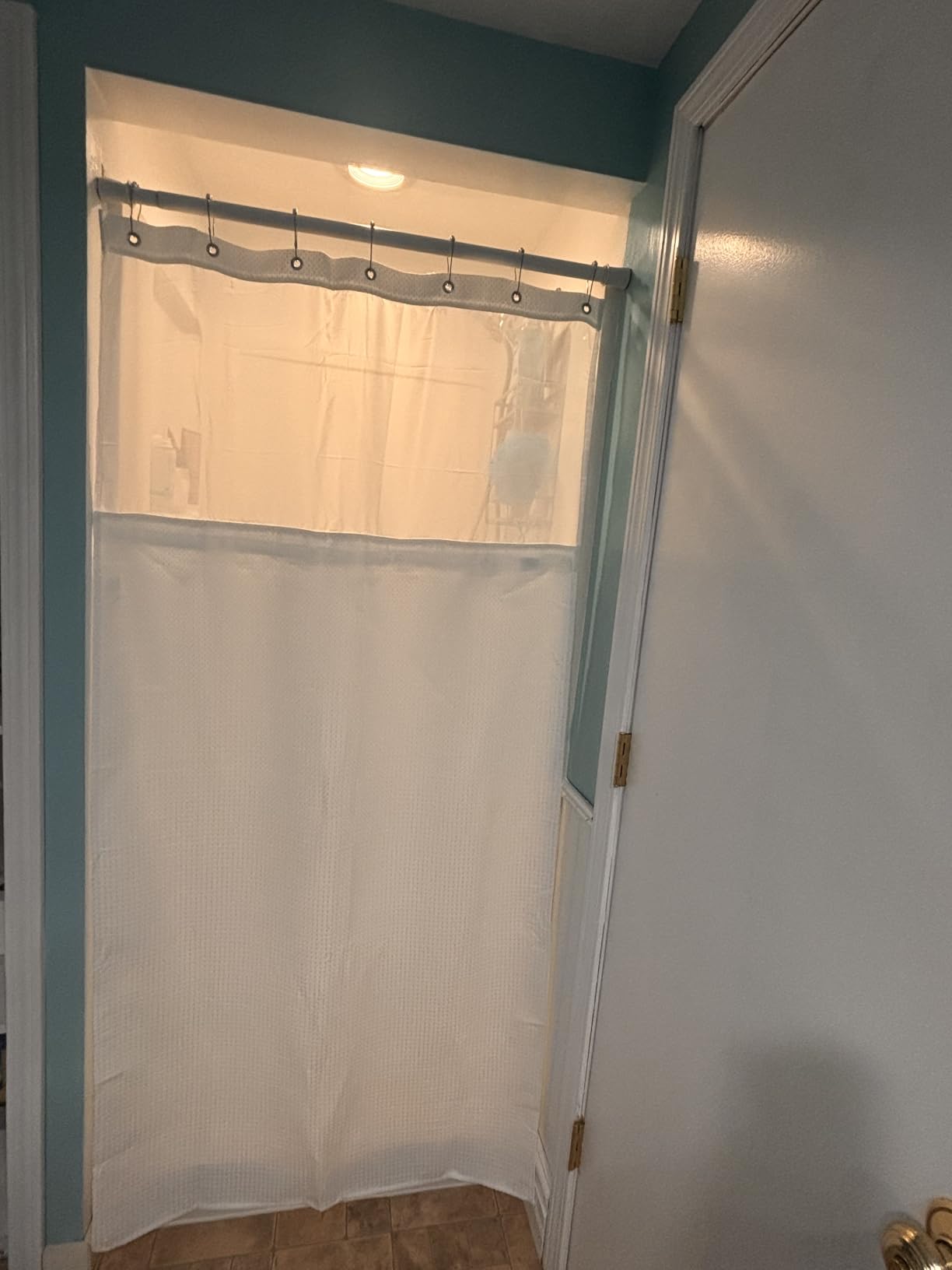 N&Y HOME Waffle Weave Shower Curtain with Snap-in Liner Set White, 71x72 customer photo 2