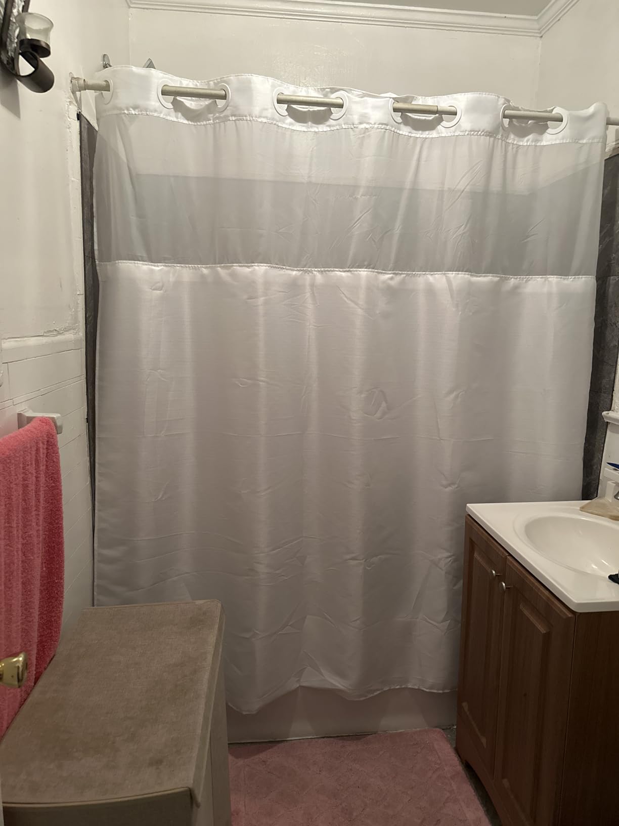 River Dream No Hook Shower Curtain with Snap-in Liner Set, White, 71x74 customer photo 1
