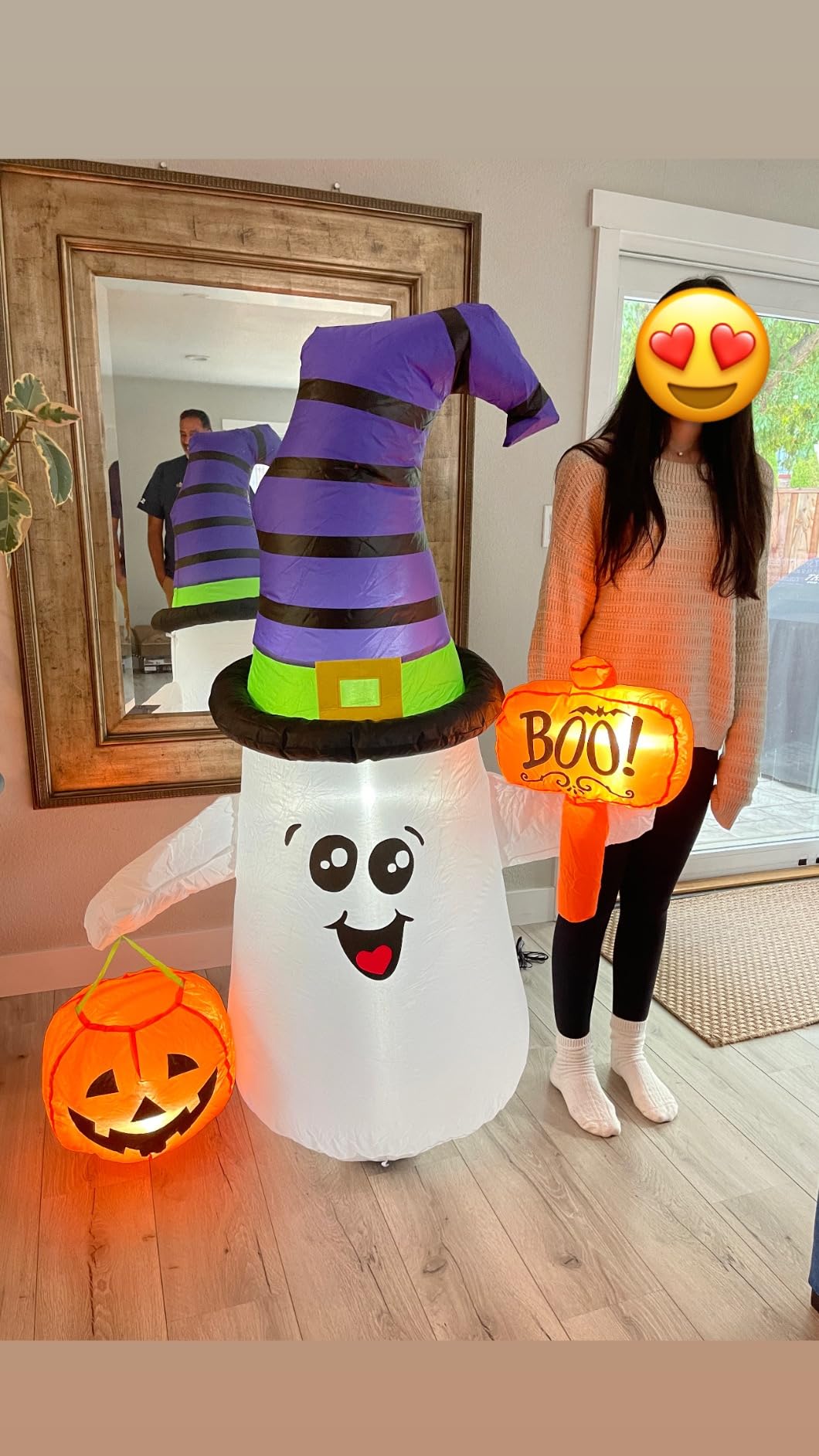 GOOSH 5 FT Halloween Inflatables Ghost Outdoor Decorations Blow Up Yard Cute Wizard Ghost with Pumpkin with Built-in LEDs for Garden Lawn Indoor Party Holiday Decor customer photo 1