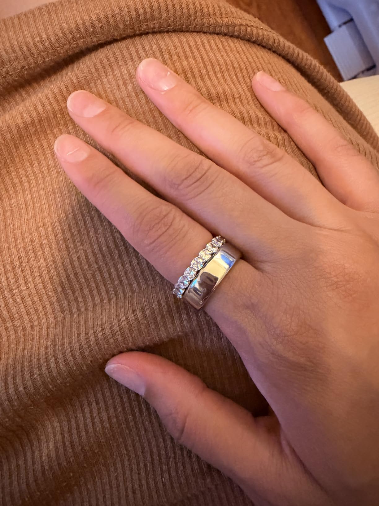 PAVOI 14K Gold Plated Eternity Ring for Women, Stackable Love Wedding Band customer photo 2