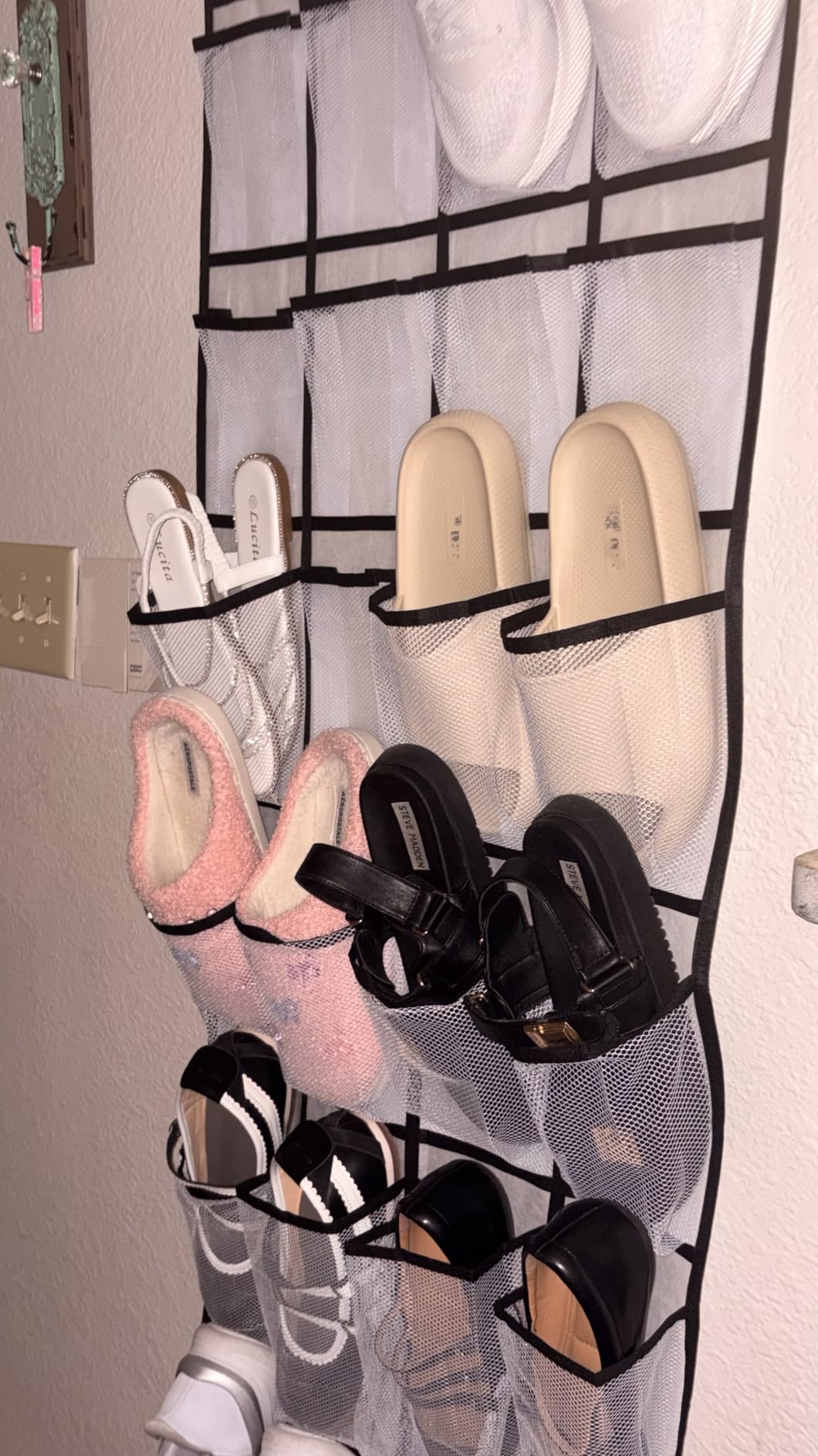 SAVERHO Over the Door Shoe Organizer, Hanging Shoe Organizer with 24 Mesh Large Pockets Door Shoe Rack Organizer for Men Women Kids Hanging Shoe Storage Bag.(White) customer photo 2