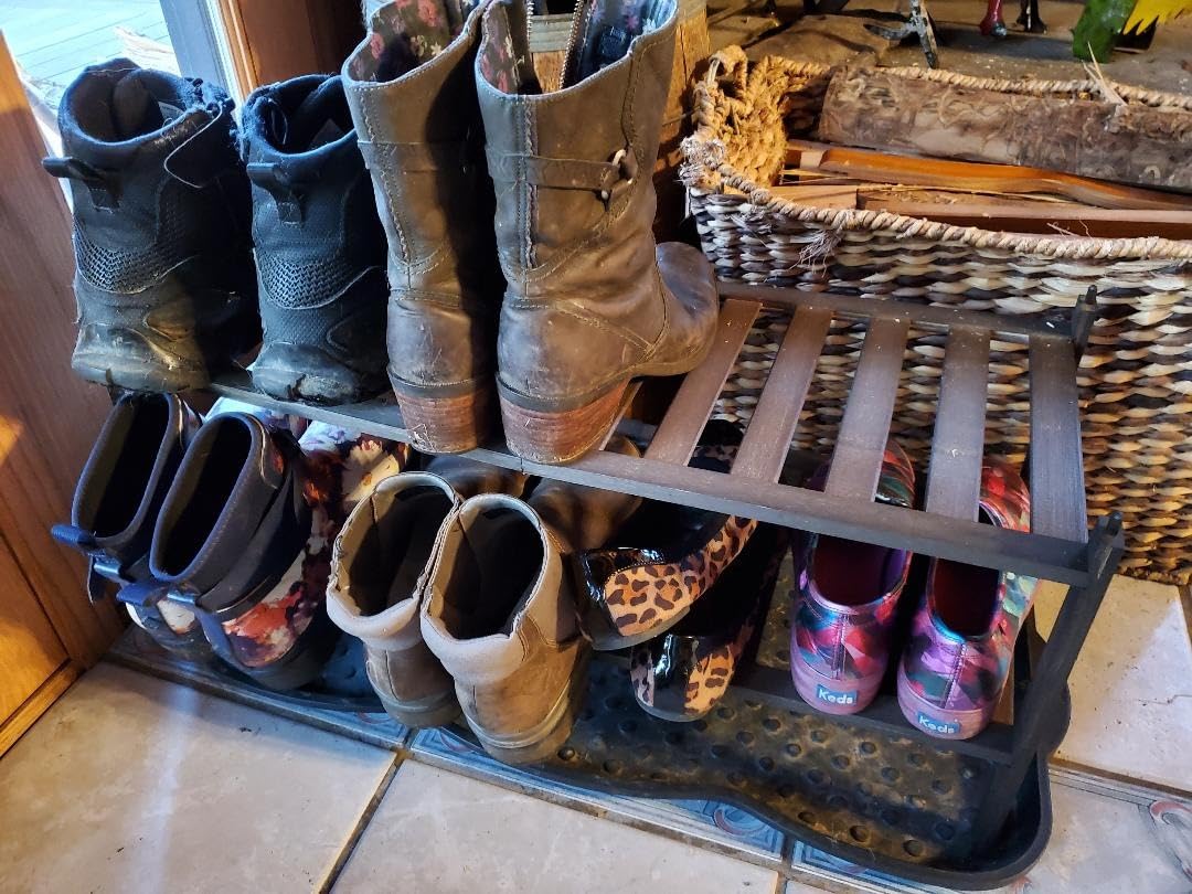 Dranixly Bamboo 2-Tier Shoe Rack Stackable Shelf Storage Organizer for Entryway, Hallway and Closet, 27.2