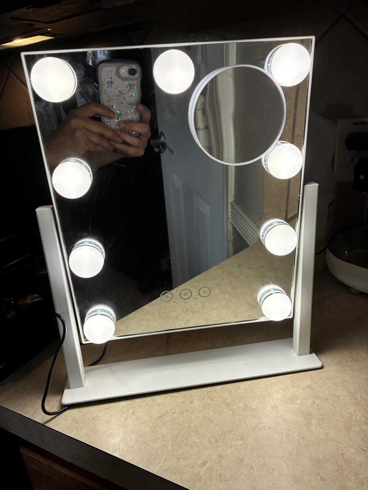 Vanity Mirror with Lights, Makeup Mirror with Lights,3 Color Lighting Modes Detachable 10X Magnification Mirror Touch Control,360°Rotation, White. customer photo 2