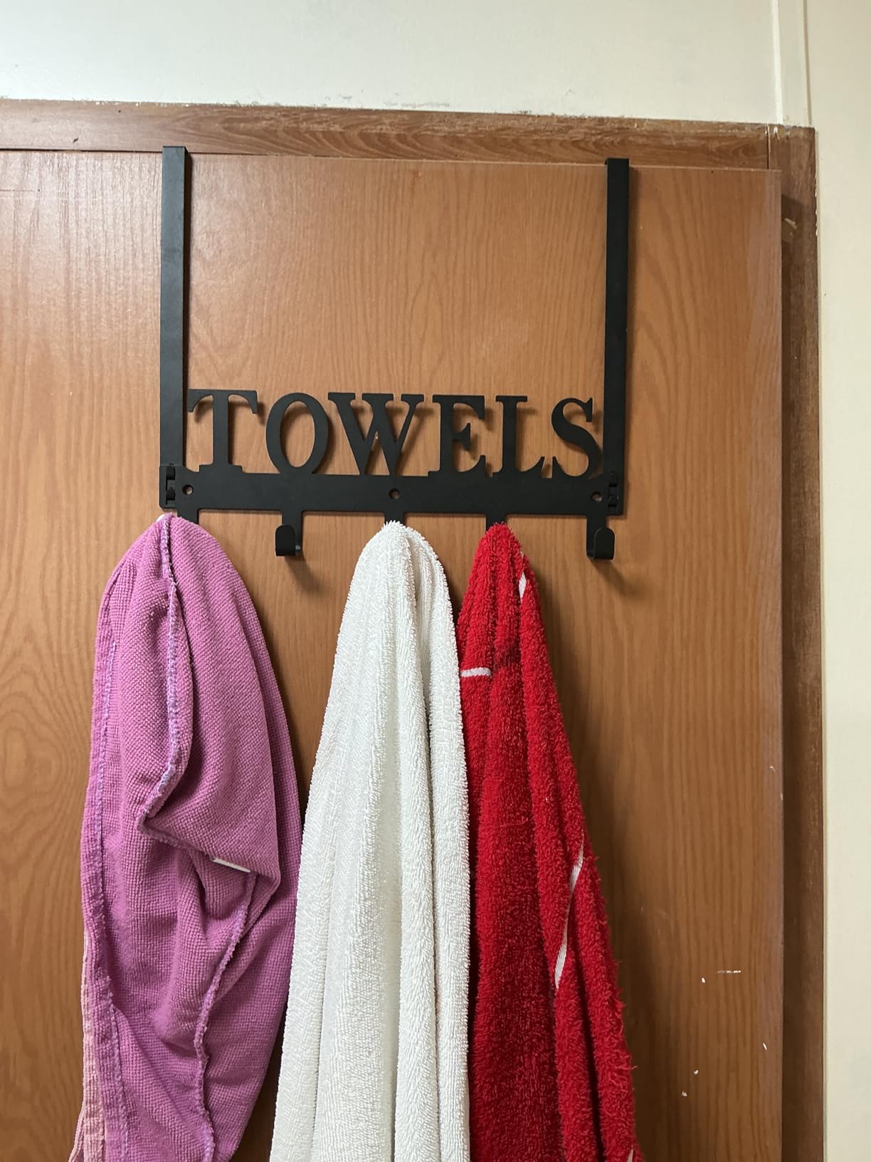 Kuhome Over The Door Hooks, Towel Holder for Bathroom, Door Mount Towel Rack Towel Hooks for Bedroom Beach Towels Bathrobe Wall Mount Hang on The Door Cabinet Cupboard Metal Sandblasted (Black) customer photo 1