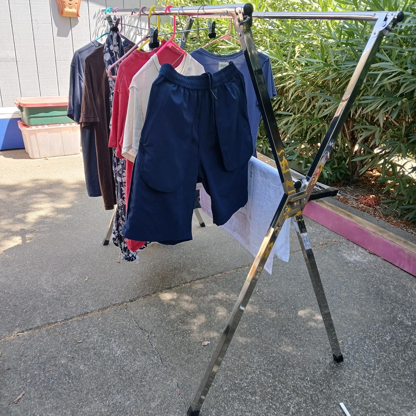 AUGMIRR Clothes Drying Racks Outdoor, 82 Inches Updated Version,Stainless Steel Laundry Drying Rack for Indoor Outdoor and The Balcony,Length Adjustable Saves Space,with Windproof Hooks(002) customer photo 1