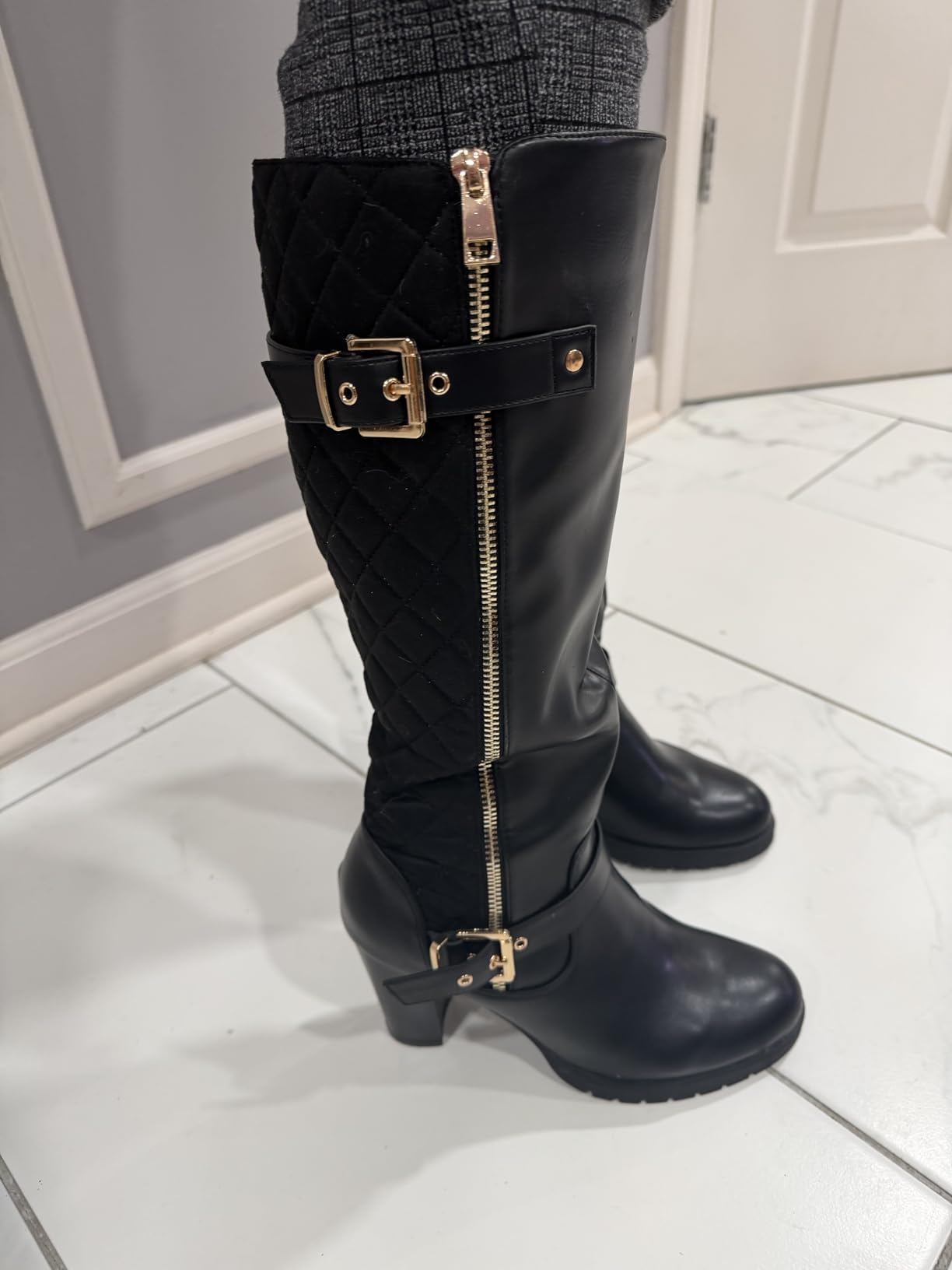 mysoft Women's Knee High Boots Chunky Block Heel Side Zipper customer photo 1