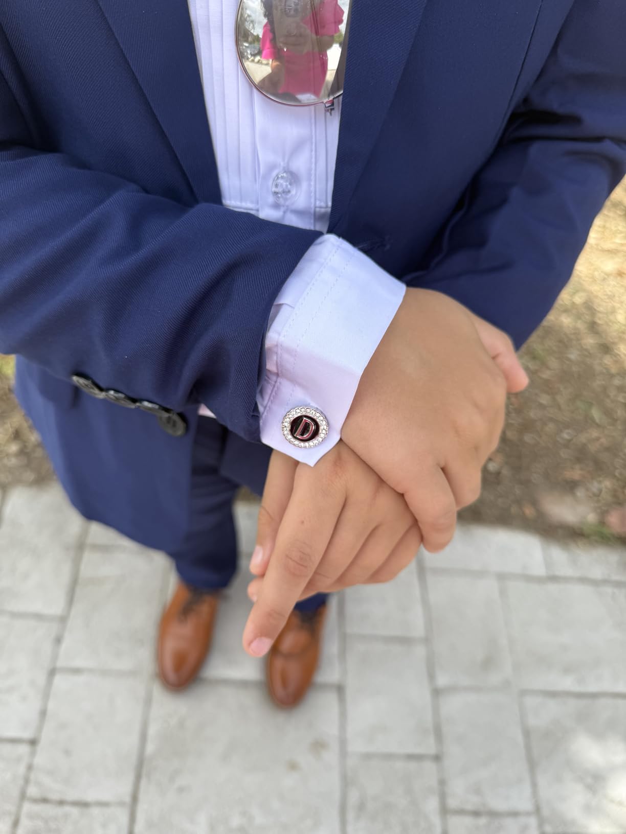 HAWSON A-Z Initial Cufflinks for Men and Women with Clear Crystal, Gold Silver Color Rasied Letter A-Z Cuff Links for French Shirt, Gift for Normal and Business Wearing customer photo 1