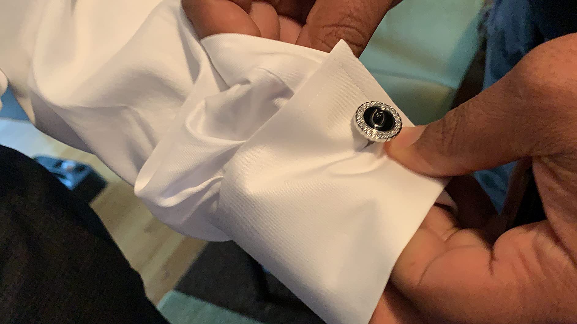 HAWSON A-Z Initial Cufflinks for Men and Women with Clear Crystal, Gold Silver Color Rasied Letter A-Z Cuff Links for French Shirt, Gift for Normal and Business Wearing customer photo 2