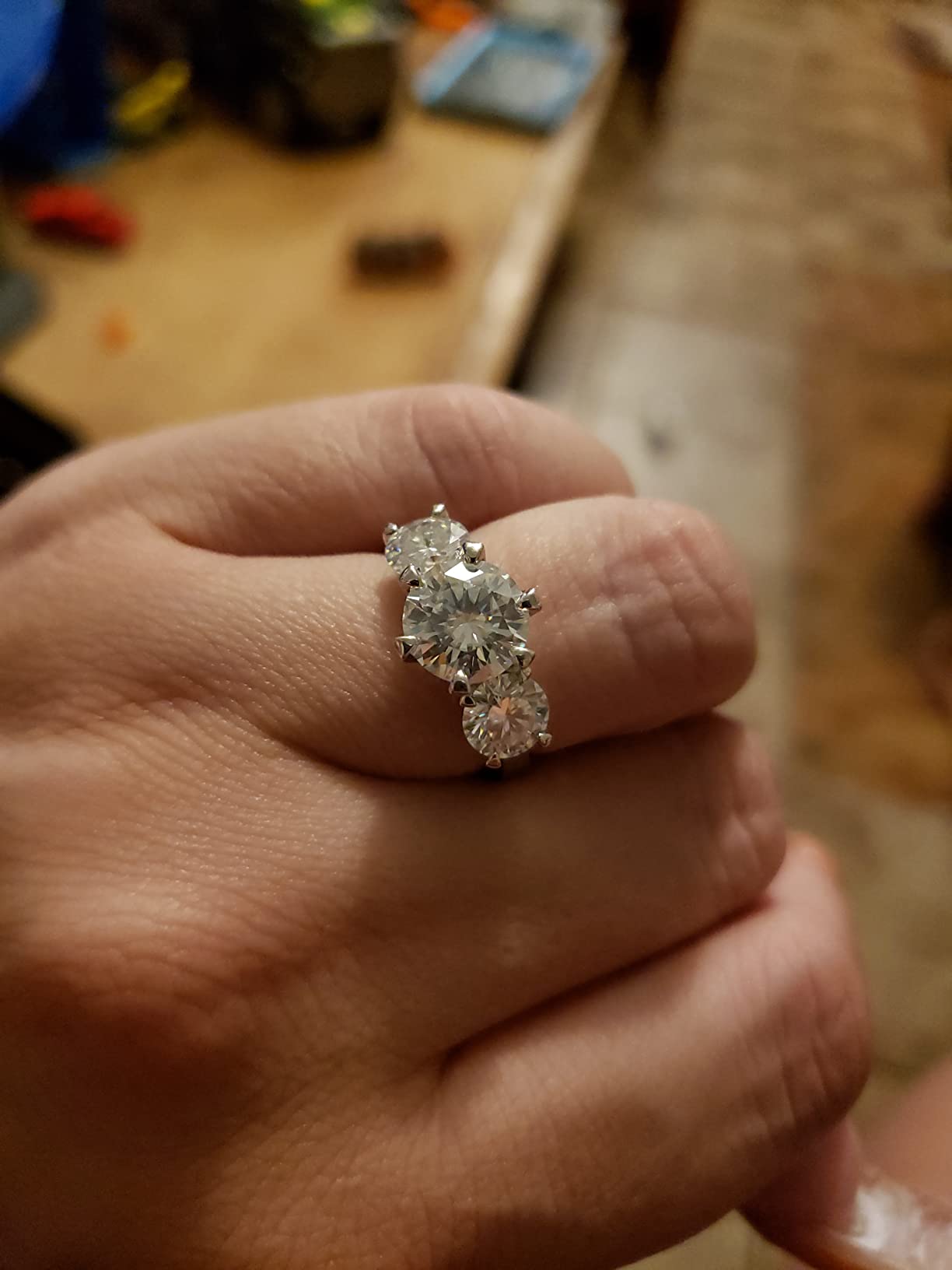 CannyCat 3 Stone Moissanite Ring for Women 5 cttw 3 carat Certified Moissanite with Side 1 carat D-color VVS Brilliant Platinum-Plated Silver Anniversary Engagement Wide Band customer photo 1