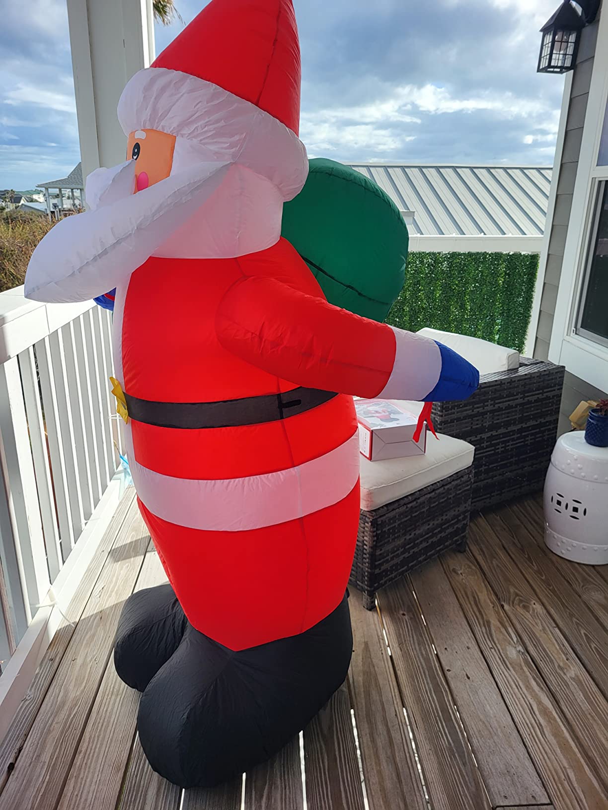 6 FT Christmas Inflatable Santa Claus Outdoor Decorations, Blow up Santa Claus with Gift Bag, Large Xmas Santa Carrying Present Sack, Outside Decor for Yard Garden Lawn Home Party, Built-in LED Lights customer photo 2