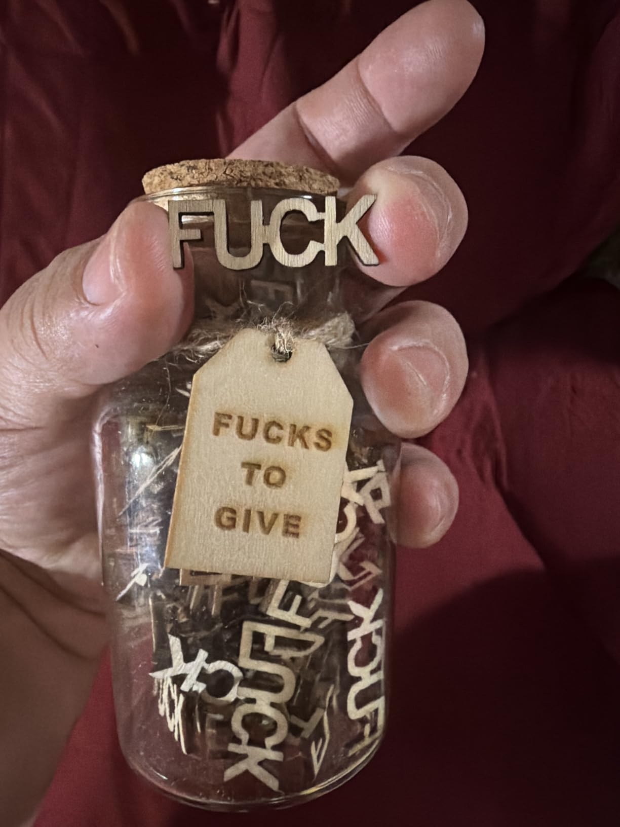 KUMLENMO fuck jar（5oz） Gift Jar,Fucks to Give,Fuck Wooden Cutout Letter Piece Bad Mood Vent Spoof Birthday Day,Holiday, Thanksgiving Christmas Gifts to Friend,Gag Funny Gift customer photo 1