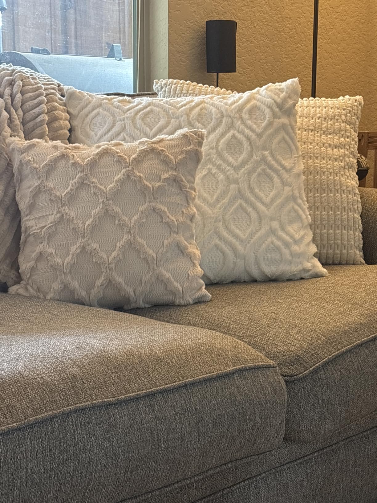 decorUhome Faux Fur Plush Soft Beige Throw Pillow Covers 18x18 Set of 2 customer photo 2