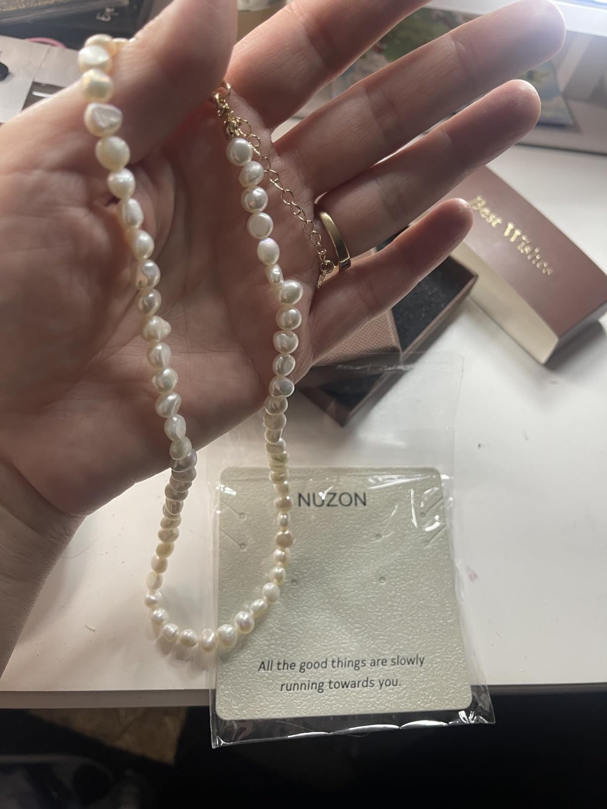 NUZON Natural Freshwater Baroque Pearl Choker Necklace for Women 16’’ customer photo 2