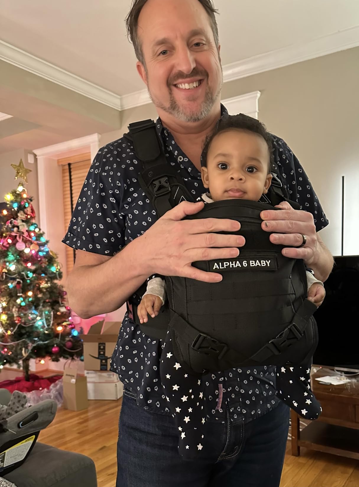 Front Facing Baby Carrier for Dad | Ergonomic Baby Carrier for Men | Infant to Toddler | Military Design Holder with Lumbar Support | Great for Hiking and Travel | MOLLE Compatible | Black customer photo 1