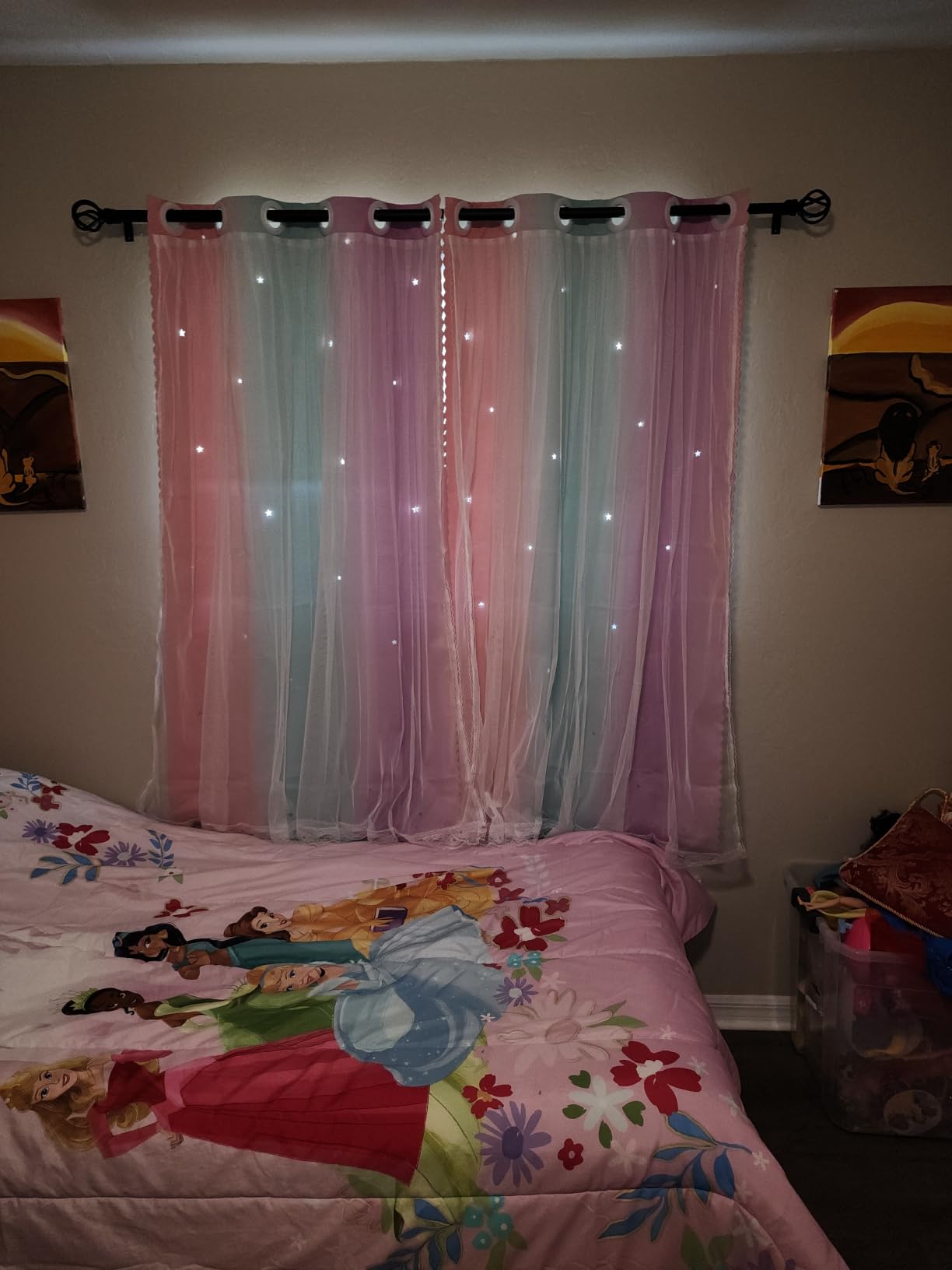 XiDi Curtains for Girls Bedroom Decor, Rainbow Blackout Curtains for Kids/Little Girl Room Decor, Unicorn Wall Decals,Pink Purple Green,63 x 34 inches,1 Panel customer photo 1