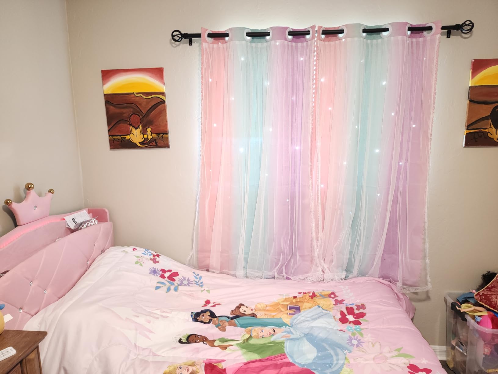 XiDi Curtains for Girls Bedroom Decor, Rainbow Blackout Curtains for Kids/Little Girl Room Decor, Unicorn Wall Decals,Pink Purple Green,63 x 34 inches,1 Panel customer photo 2