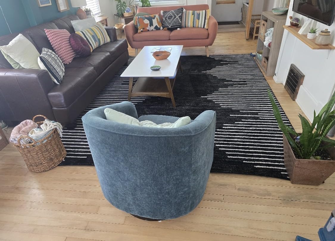Rugshop Bohemian Stripe Stain Resistant Large Area Rug Black 7'10