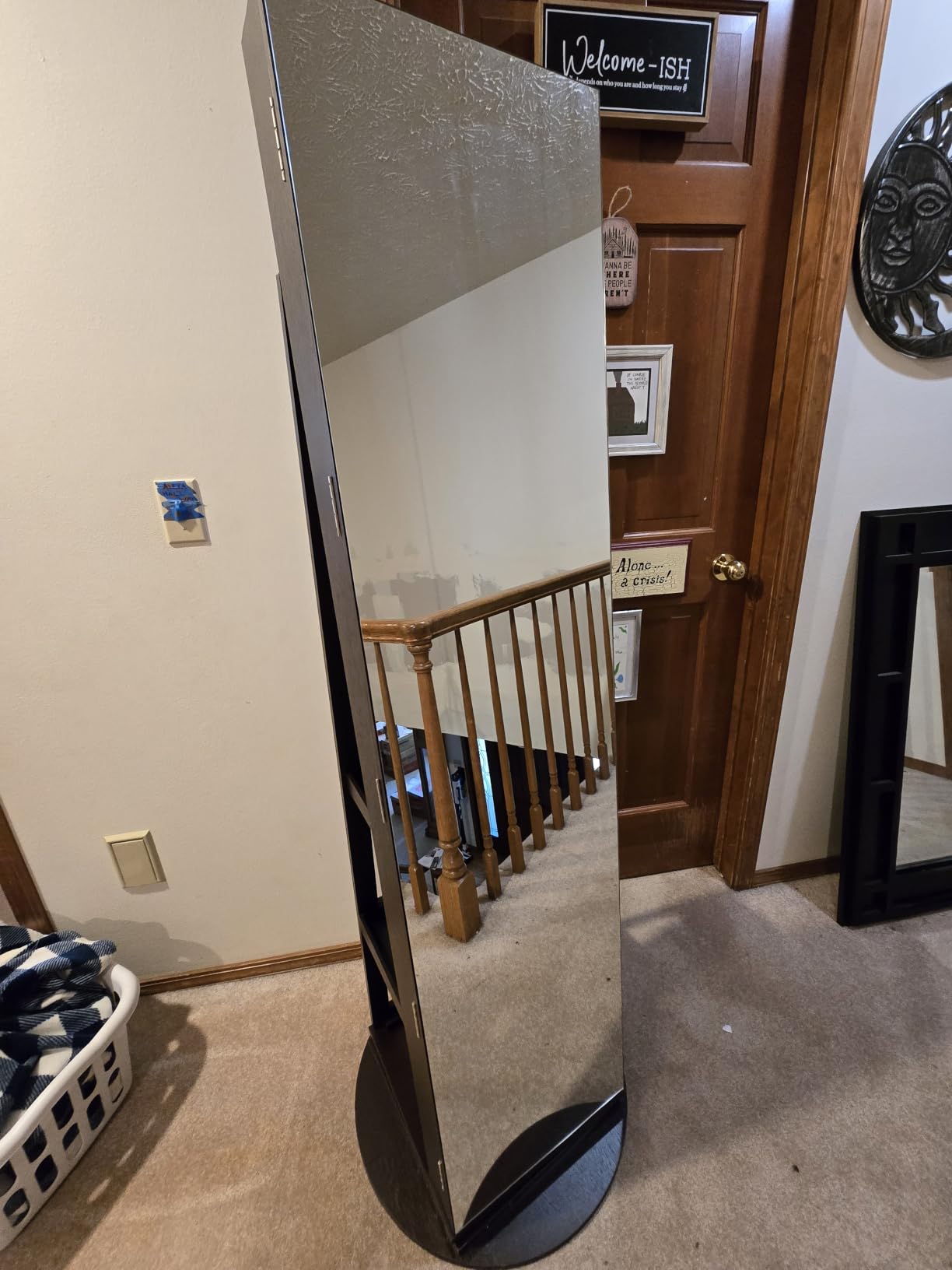 CHARMAID Swivel Jewelry Armoire, Full Length Mirror, Lockable, Walnut customer photo 1