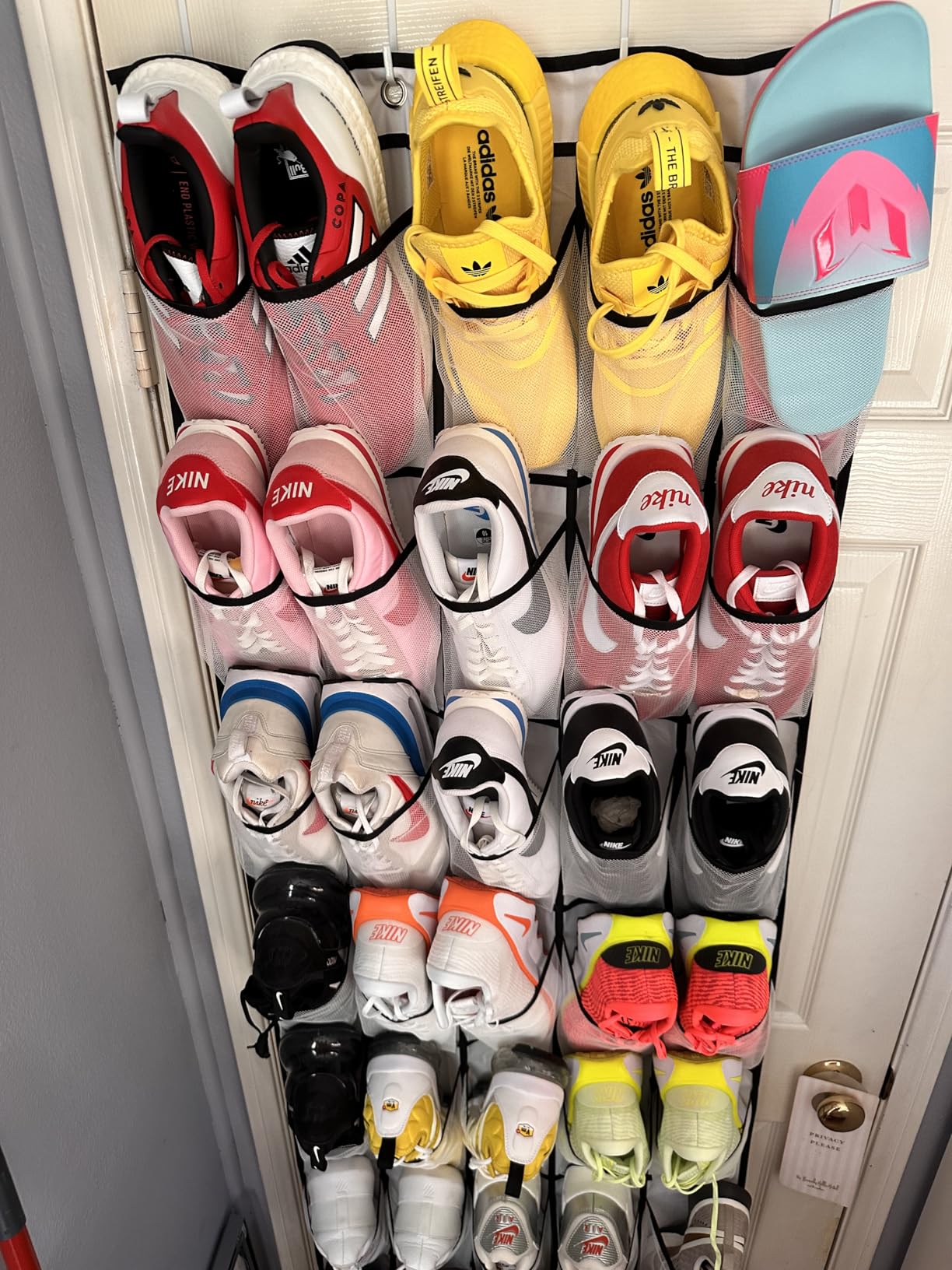 MISSLO 35 Large Pockets Over The Door Shoe Organizer Sturdy Oxford Fabric Hanging Shoe Rack for Door Mesh Closet Shoe Holder Hanger, White customer photo 2