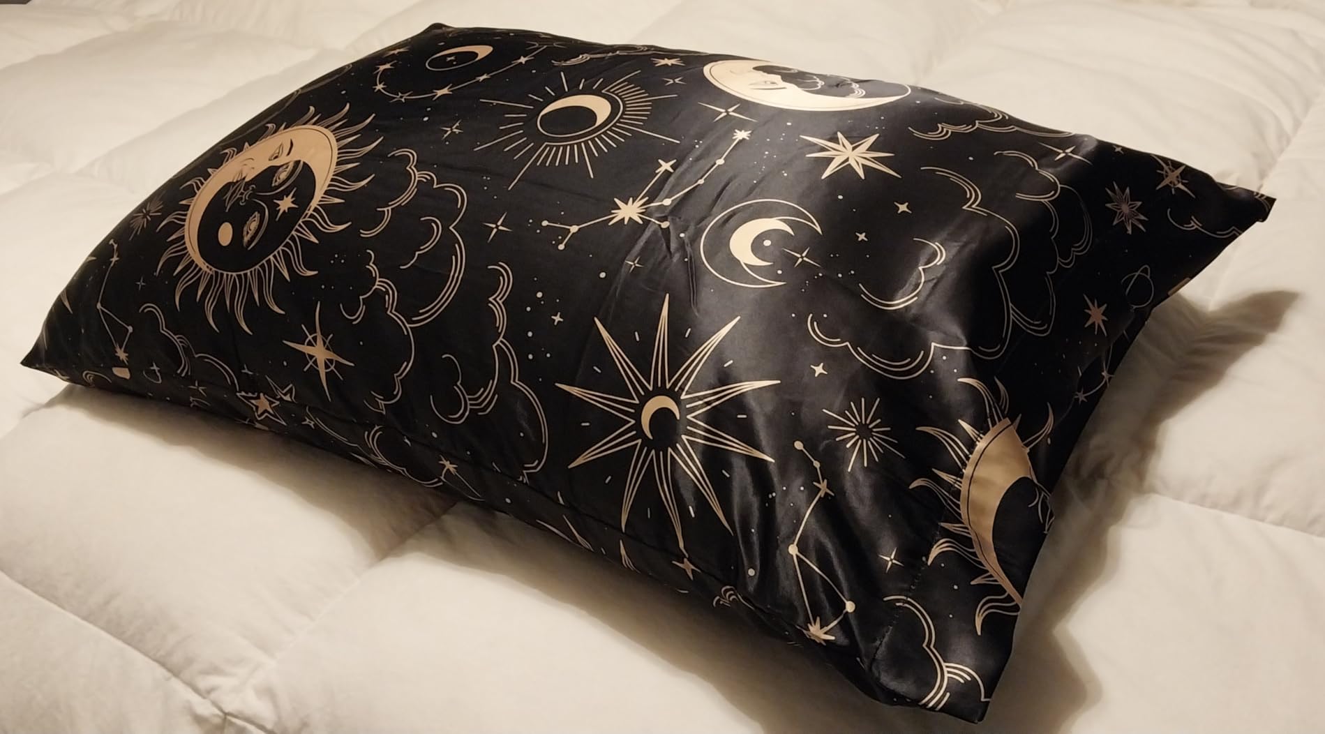 EXQ Home Satin Pillowcase for Hair and Skin Queen - Printed Black Sun customer photo 2