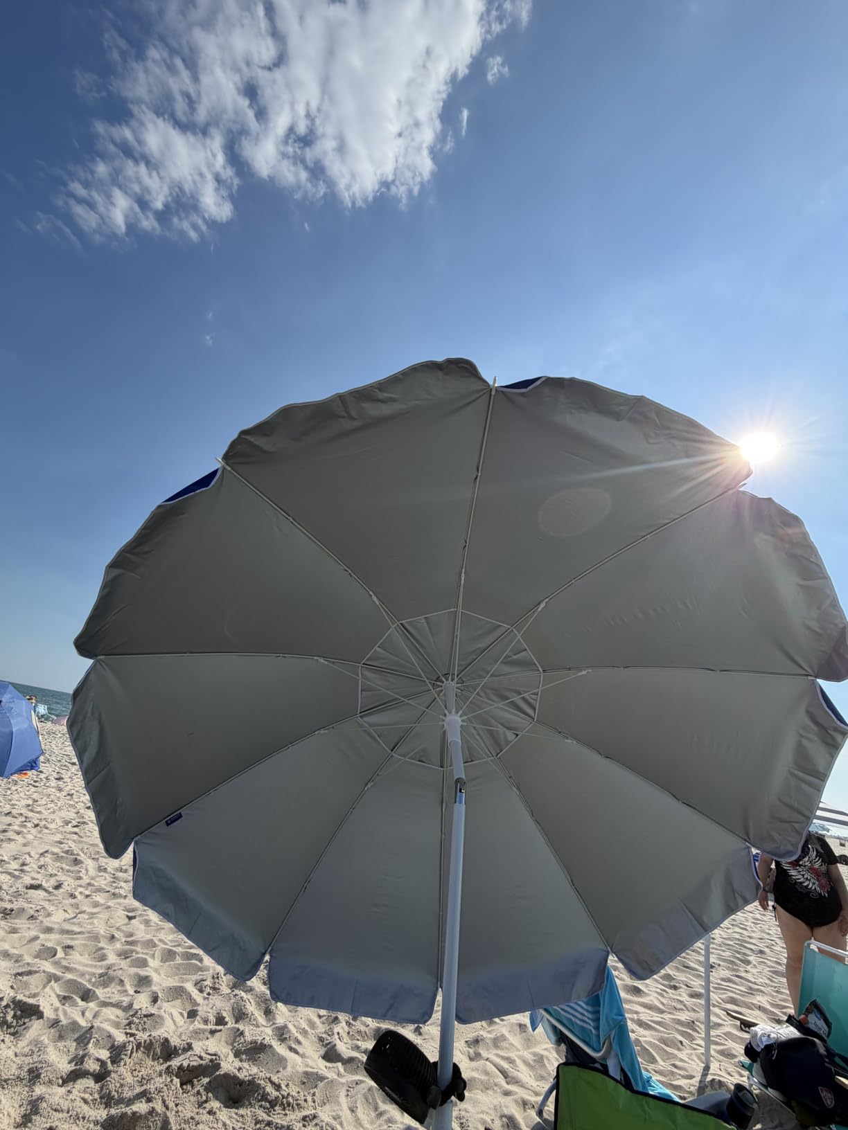 AMMSUN 8 Feet Large Beach Umbrella with Sand Anchor Heavy Duty High Wind Portable Outdoor Umbrellas UV 50+ Protection Air Vent Tilt Patio Garden Pool customer photo 1
