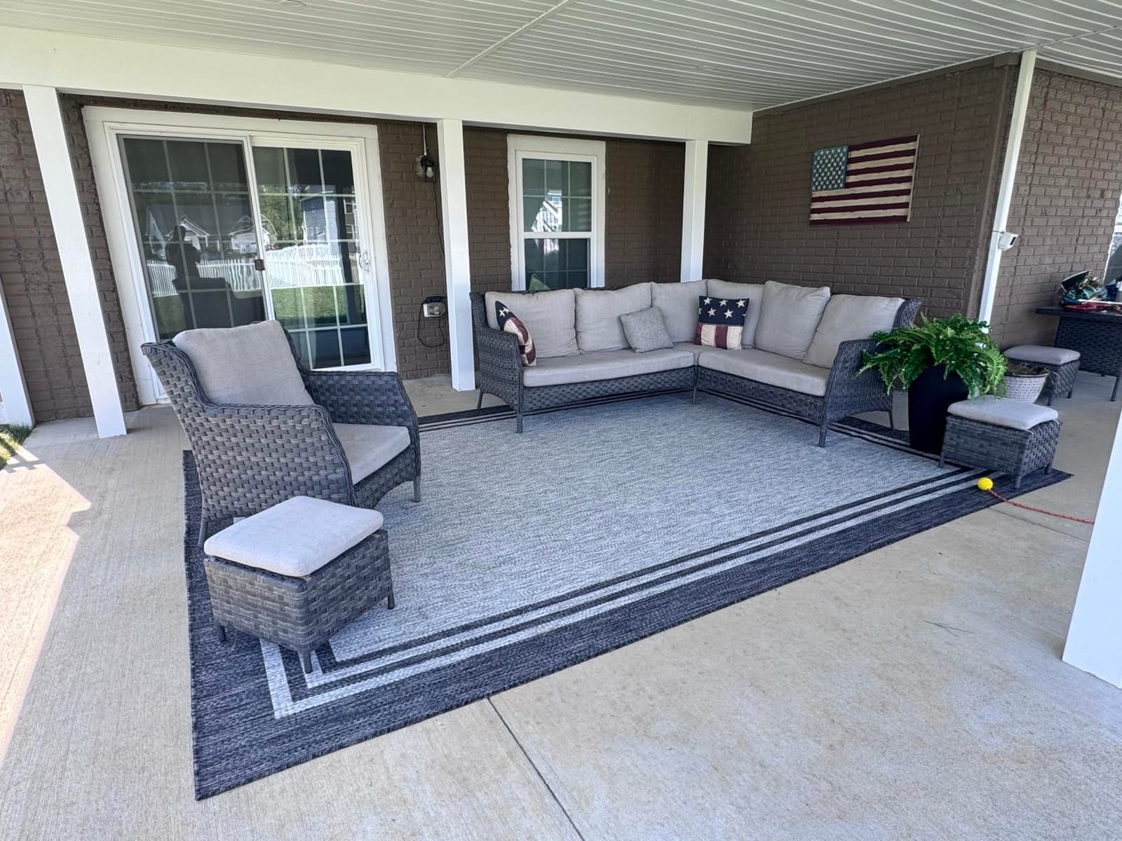 CAMILSON Outdoor Rug 5x7, Modern Outside Rugs for Patios Porches Waterproof Durable Washable Non-Shedding, Easy-to-Clean Indoor Outdoor Area Carpet (5 x 7, Bordered - Blue/White) customer photo 2