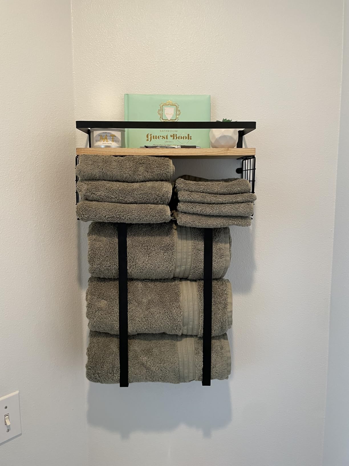Xstydes Towel Racks for Bathroom Wall Mounted, Metal Towel Holder with Wooden Shelf for Folding Large Towels, Towel Storage for Small Bathroom Organizer Decor or RV Camping customer photo 1