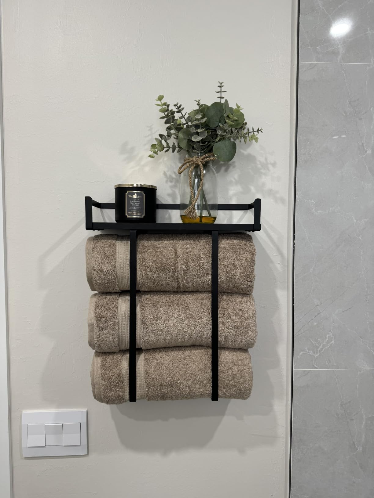 Xstydes Towel Racks for Bathroom Wall Mounted, Metal Towel Holder with Wooden Shelf for Folding Large Towels, Towel Storage for Small Bathroom Organizer Decor or RV Camping customer photo 2